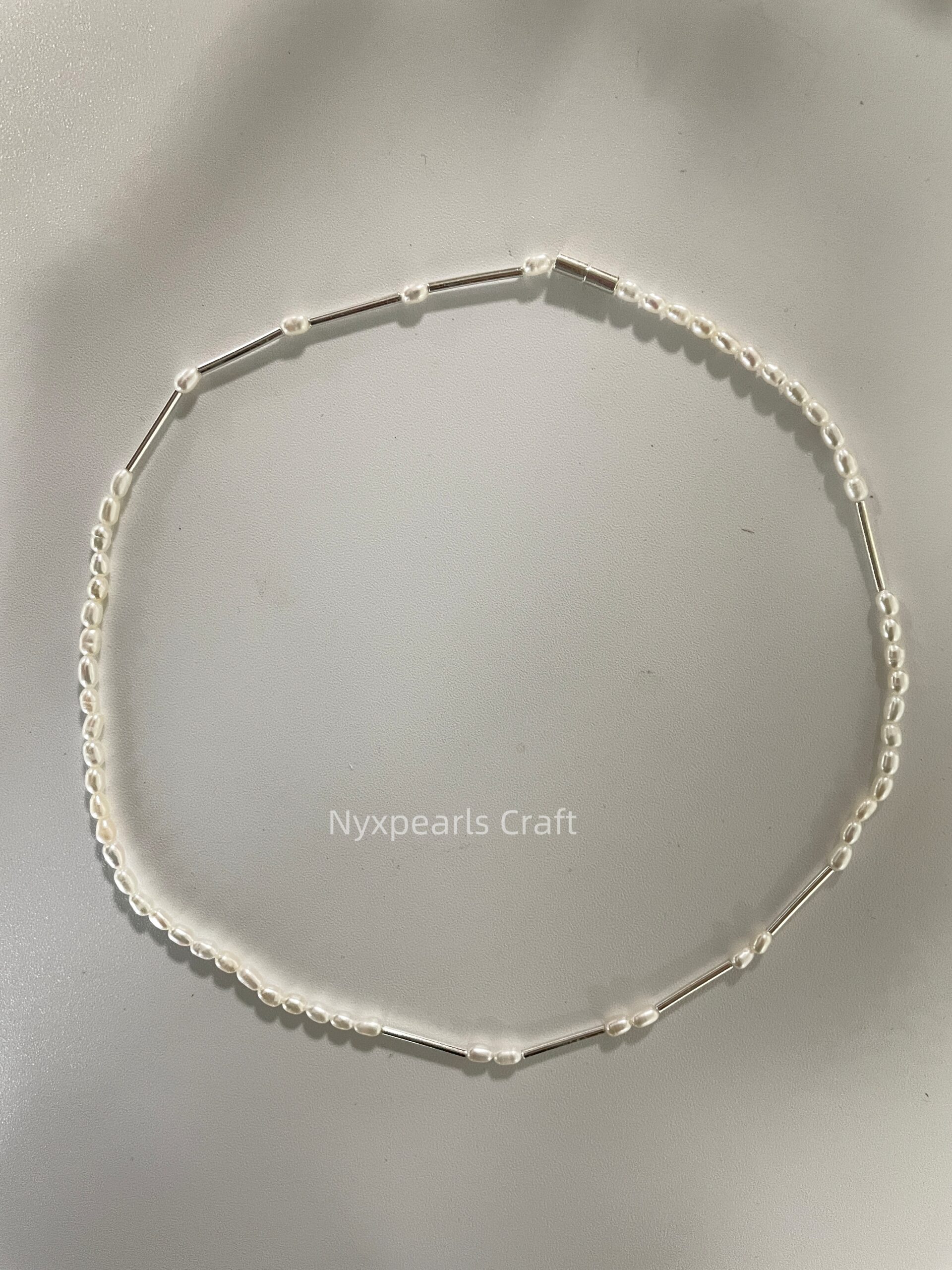 Silver Tube Pearl Necklace - 图片 3