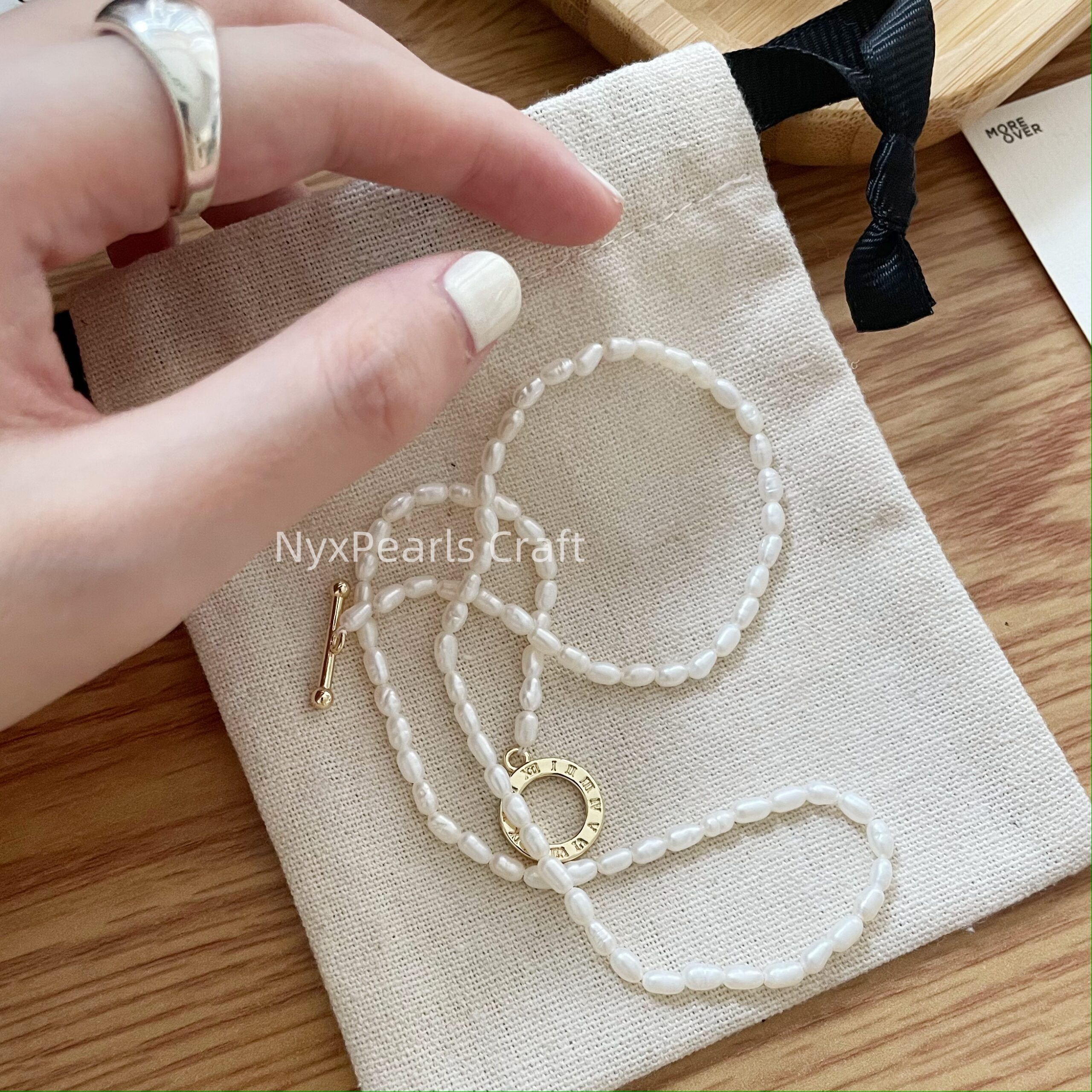 Natural Rice Pearl OT Clasp Necklace - 图片 4