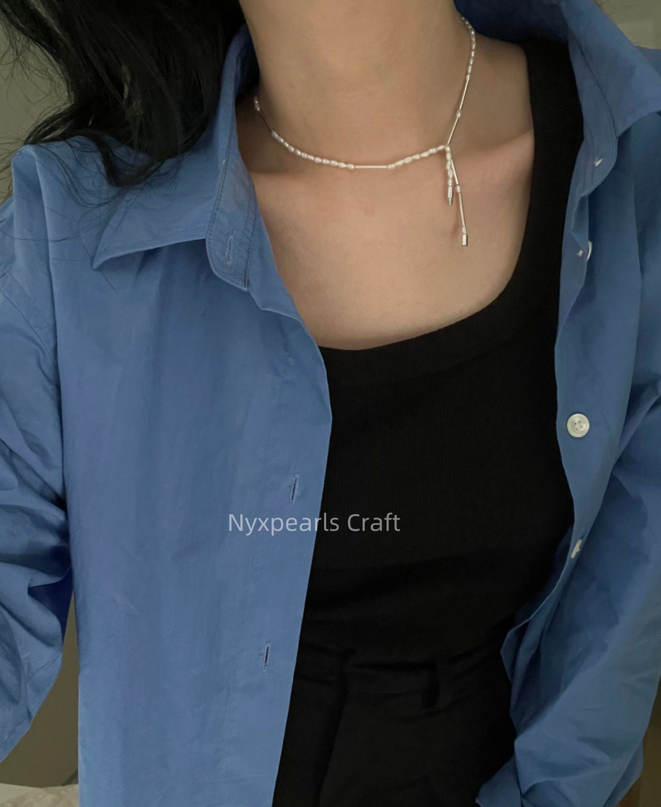 Silver Tube Pearl Necklace - 图片 6