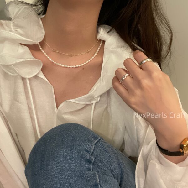 Metal Double-Layer Pearl Necklace - 图片 7