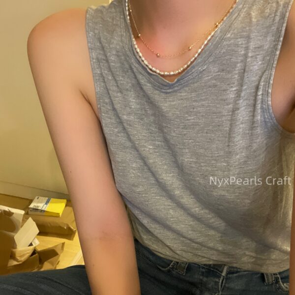 Metal Double-Layer Pearl Necklace - 图片 5