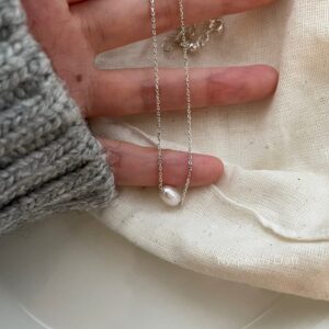Large Rice Pearl Silver Chain Necklace