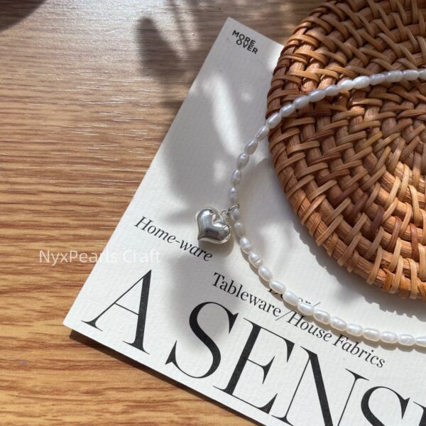 Love Heart Rice-Shaped Natural Pearl Necklace - 图片 6