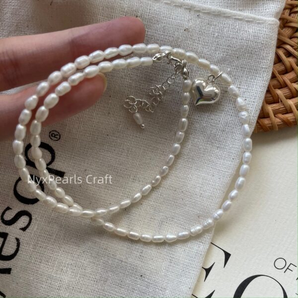 Love Heart Rice-Shaped Natural Pearl Necklace - 图片 3