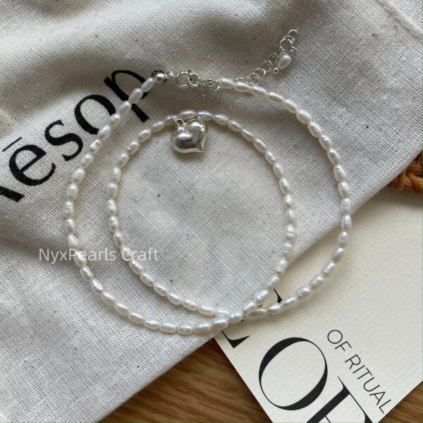 Love Heart Rice-Shaped Natural Pearl Necklace - 图片 2
