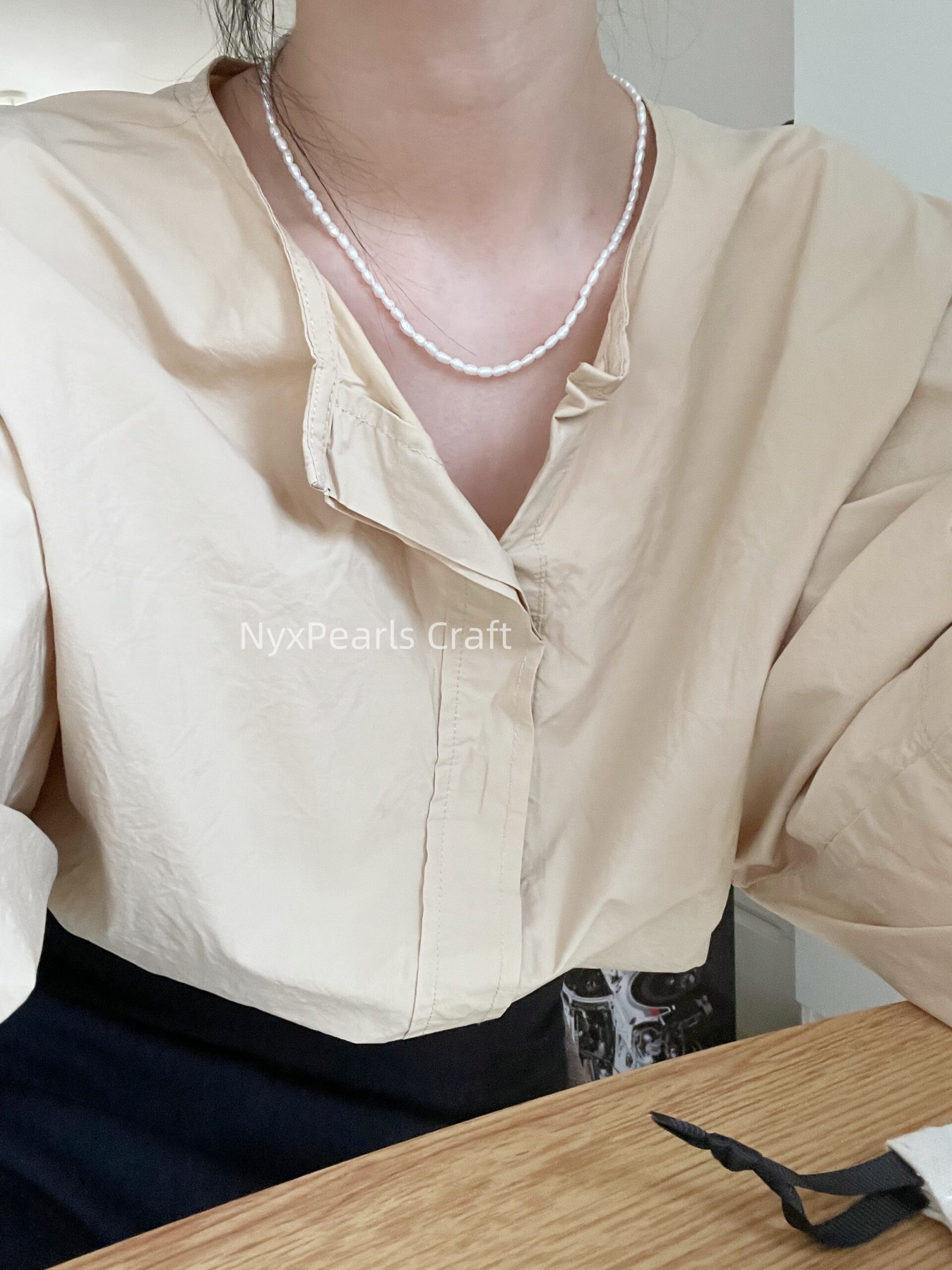 Natural Rice Pearl OT Clasp Necklace - 图片 3