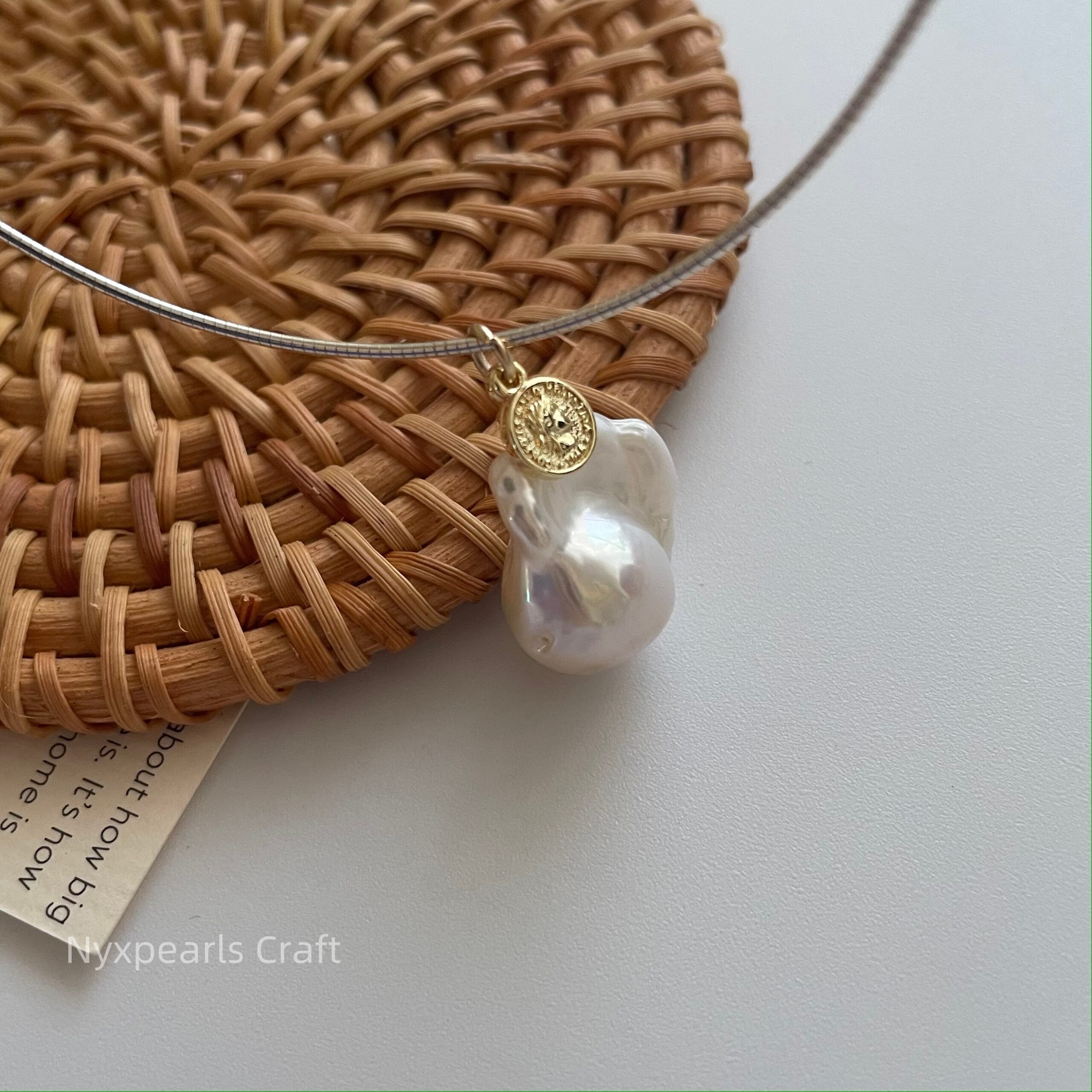 Baroque Pearl Coin Silver Circle Necklace - 图片 2