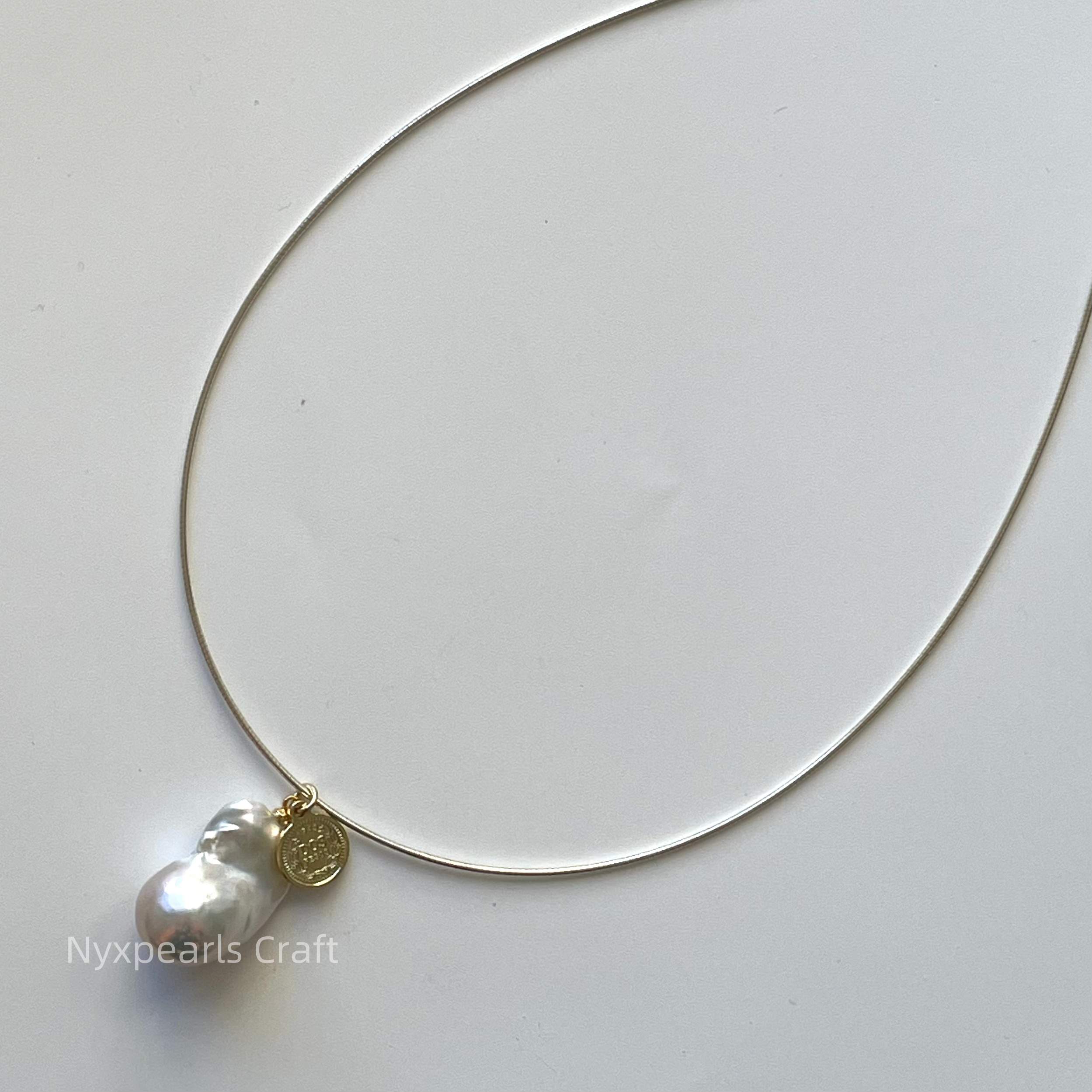 Baroque Pearl Coin Silver Circle Necklace - 图片 4