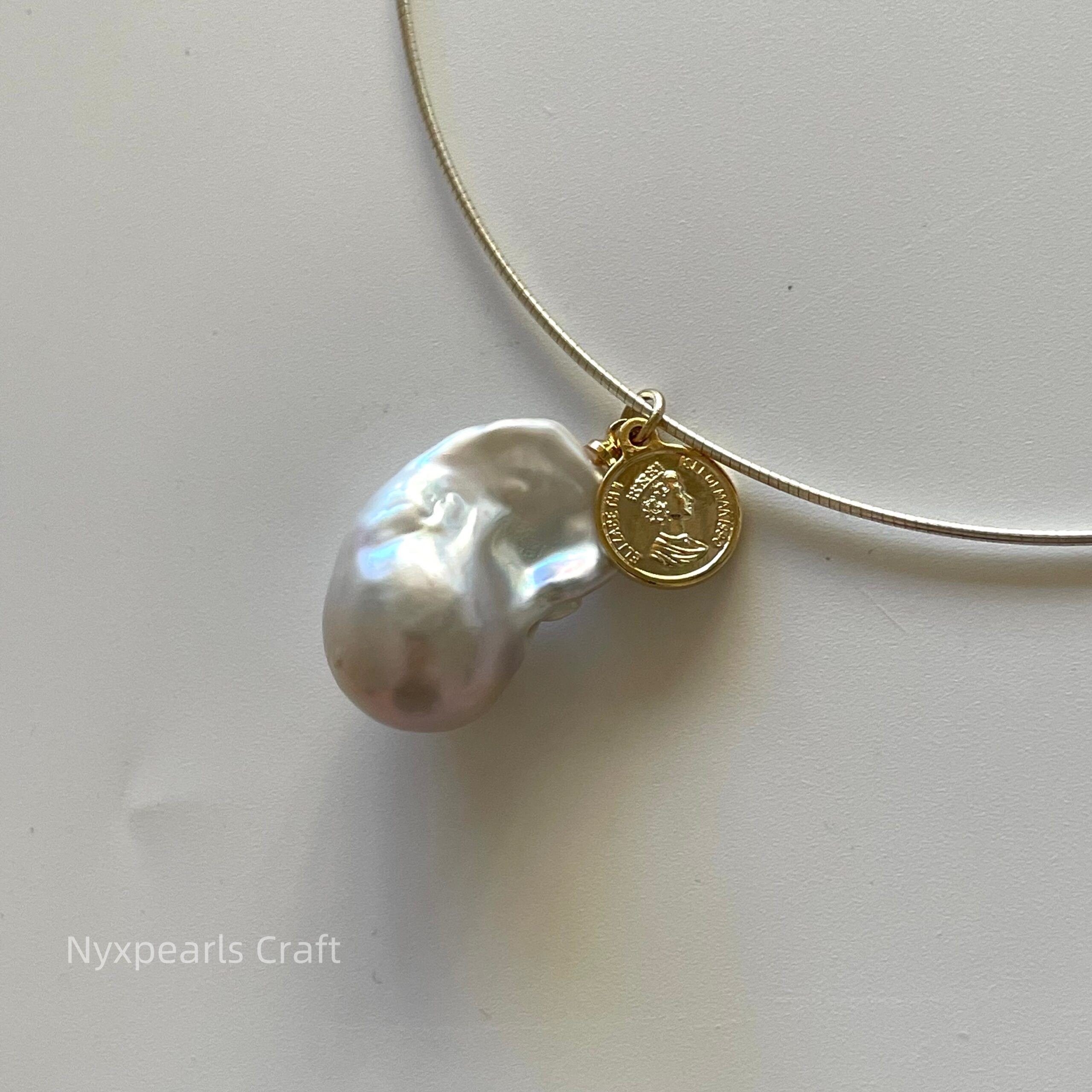 Baroque Pearl Coin Silver Circle Necklace - 图片 9