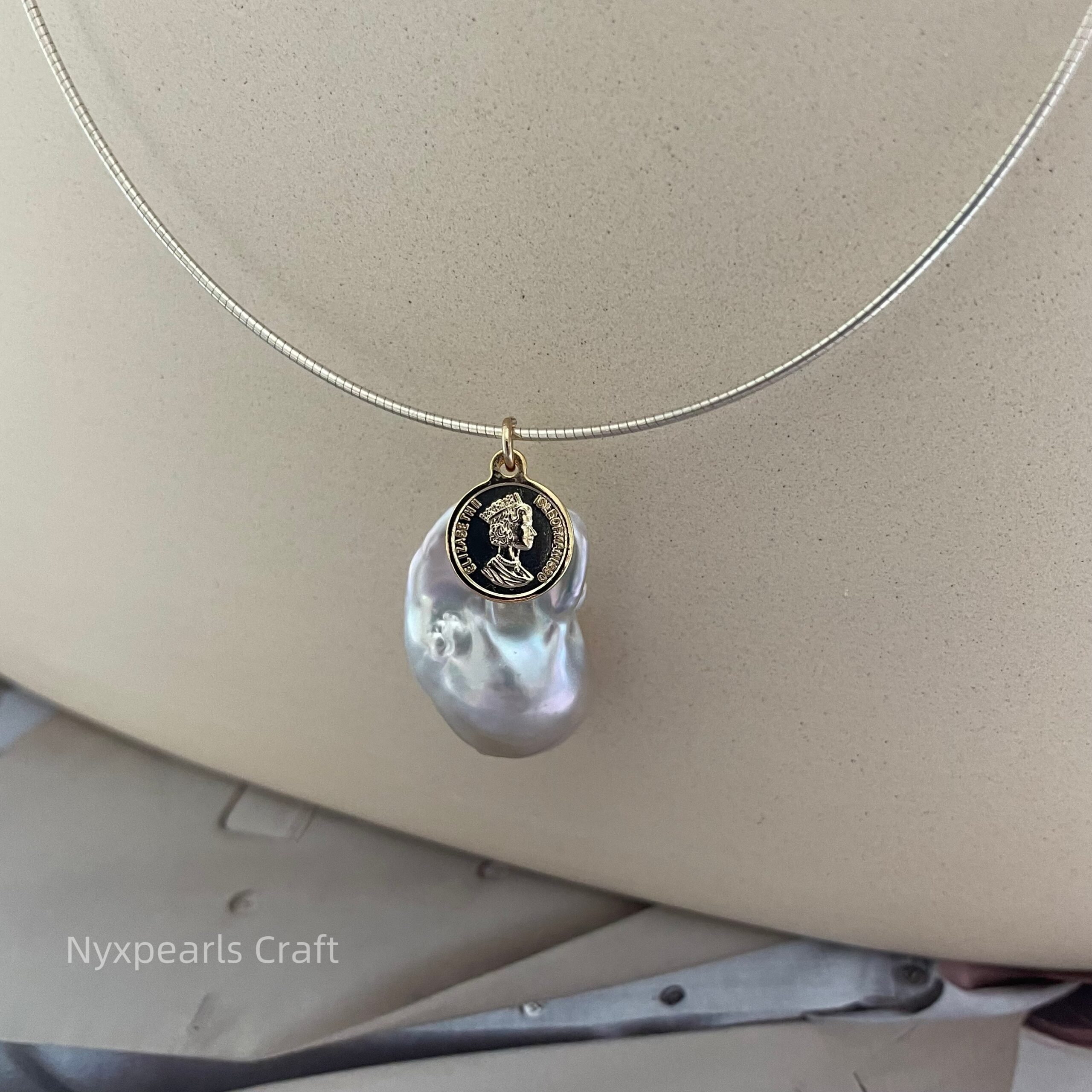 Baroque Pearl Coin Silver Circle Necklace - 图片 7