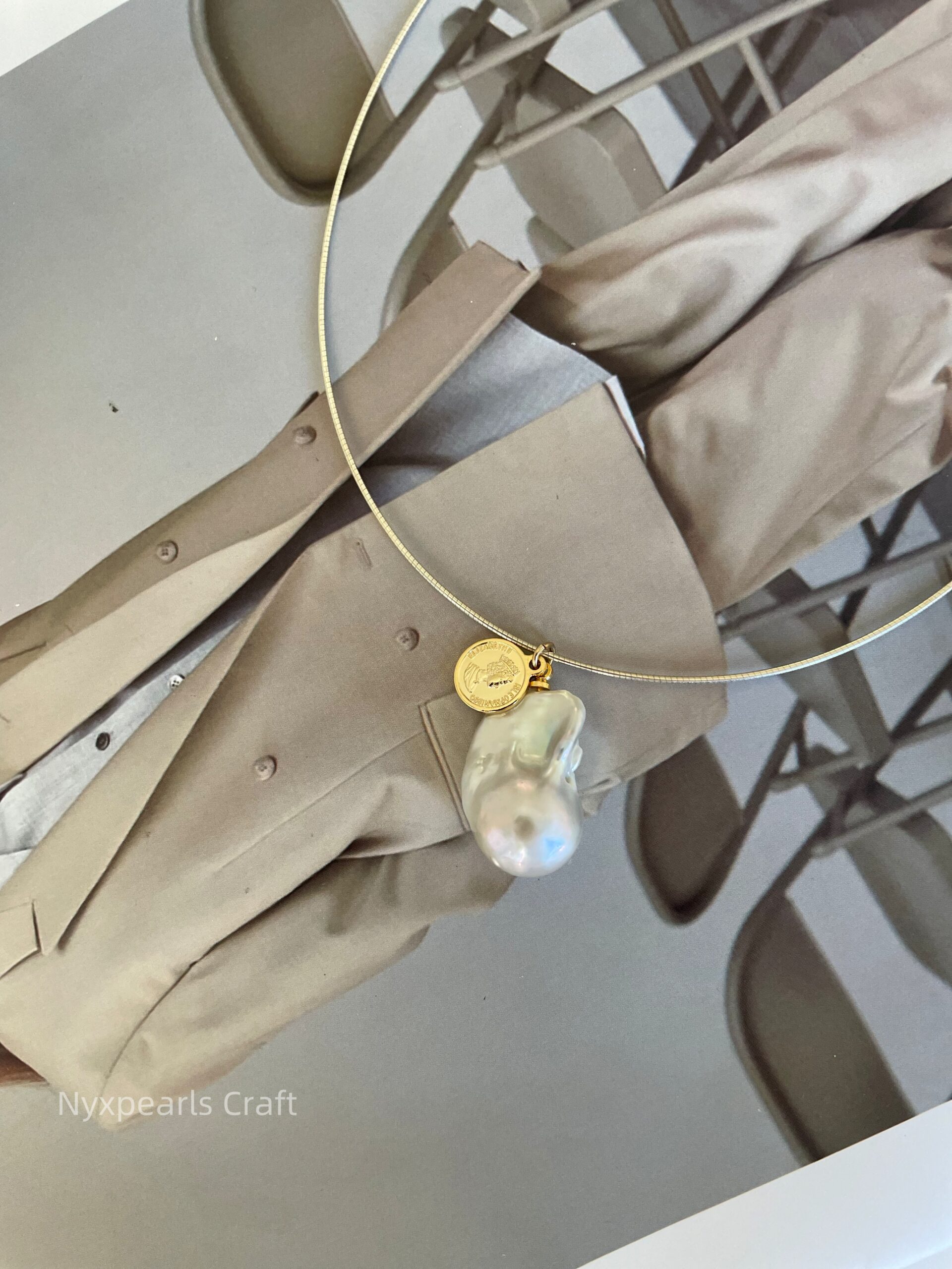 Baroque Pearl Coin Silver Circle Necklace - 图片 6