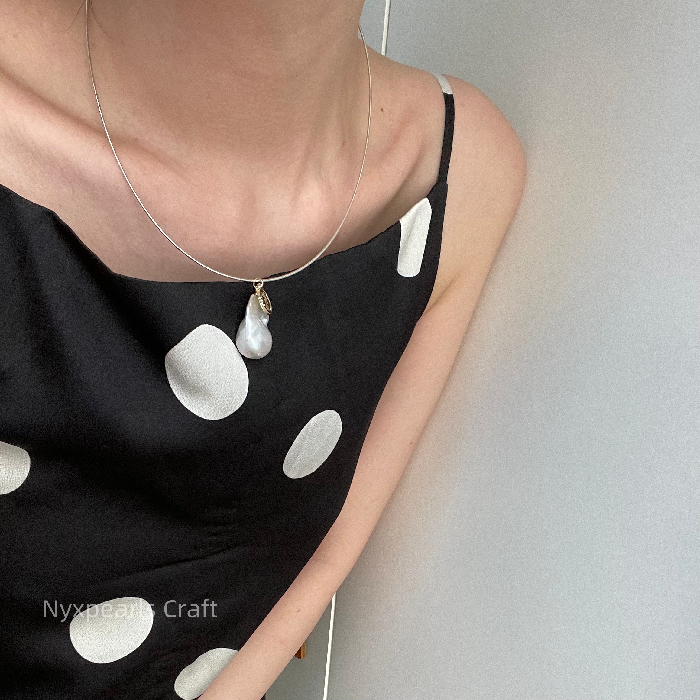 Baroque Pearl Coin Silver Circle Necklace - 图片 11