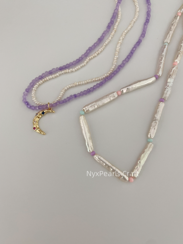 Moon Double-Layer Pearl Necklace - 图片 3