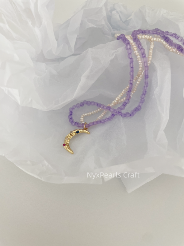 Moon Double-Layer Pearl Necklace - 图片 2
