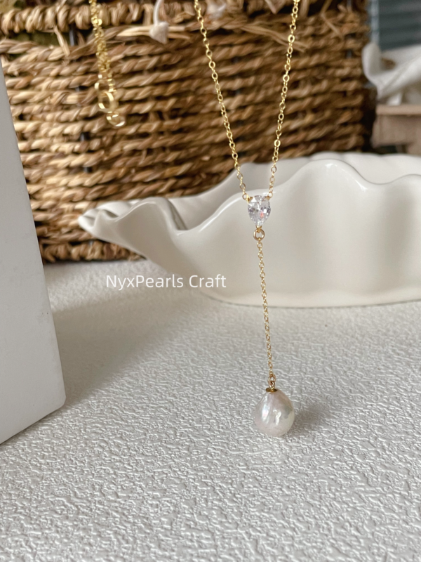 Crinkled Baroque Pearl Diamond Necklace - 图片 2