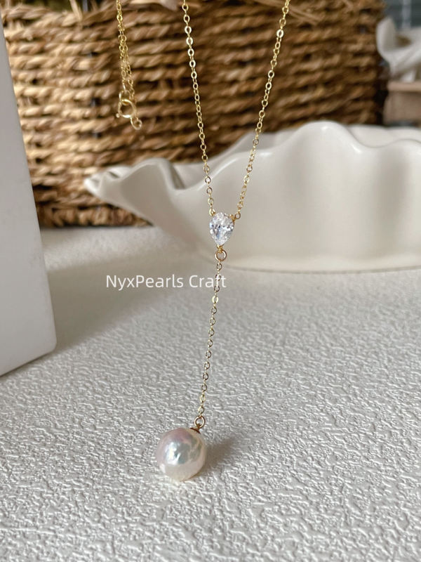 Crinkled Baroque Pearl Diamond Necklace
