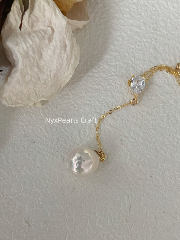 Crinkled Baroque Pearl Diamond Necklace - 图片 3
