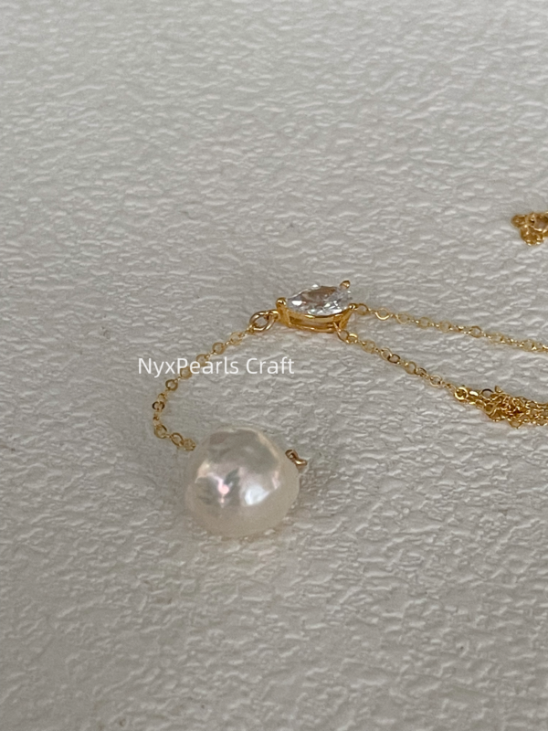 Crinkled Baroque Pearl Diamond Necklace - 图片 4