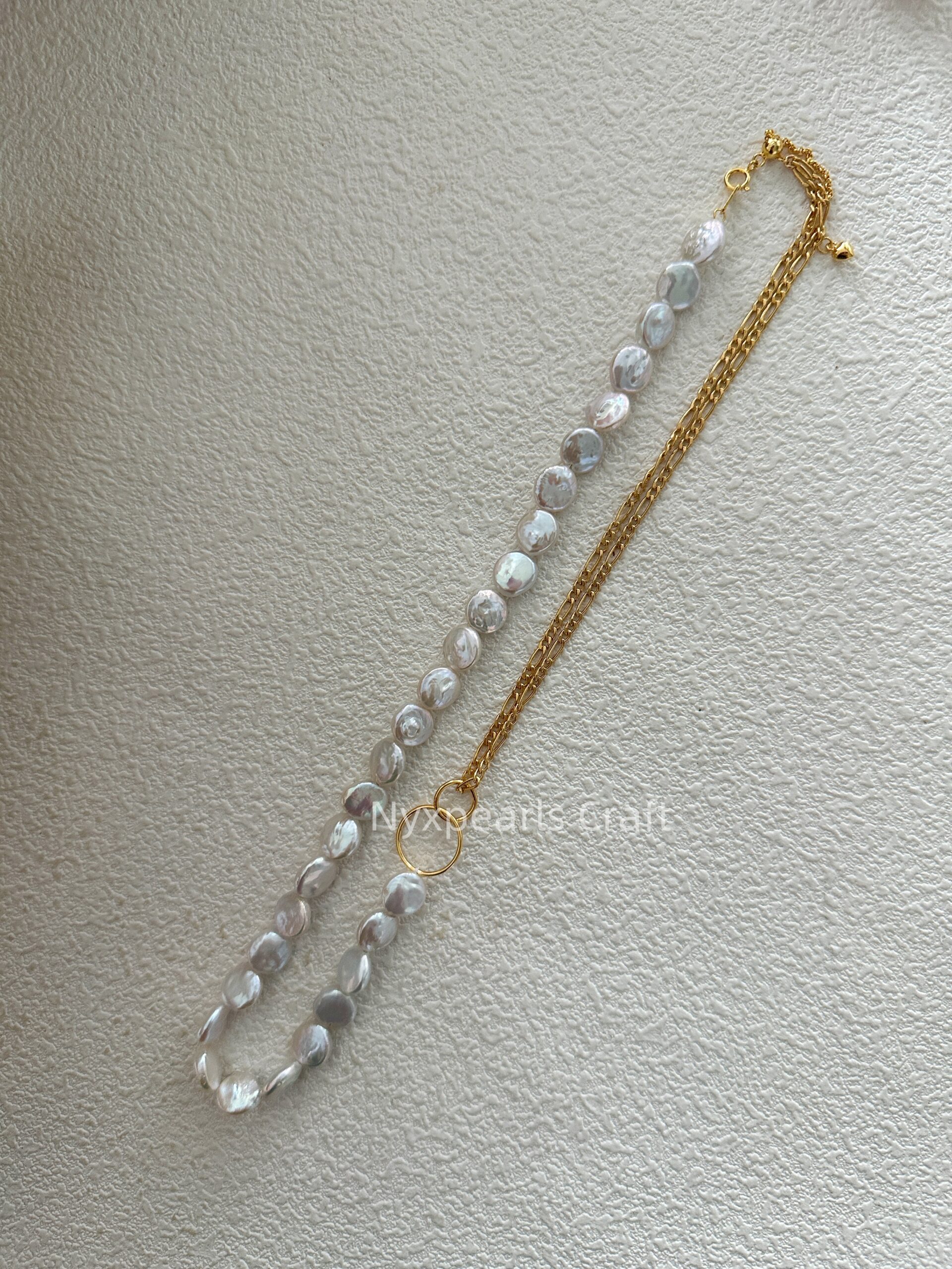 Double Circle Geometric Baroque Pearl Necklace - 图片 4