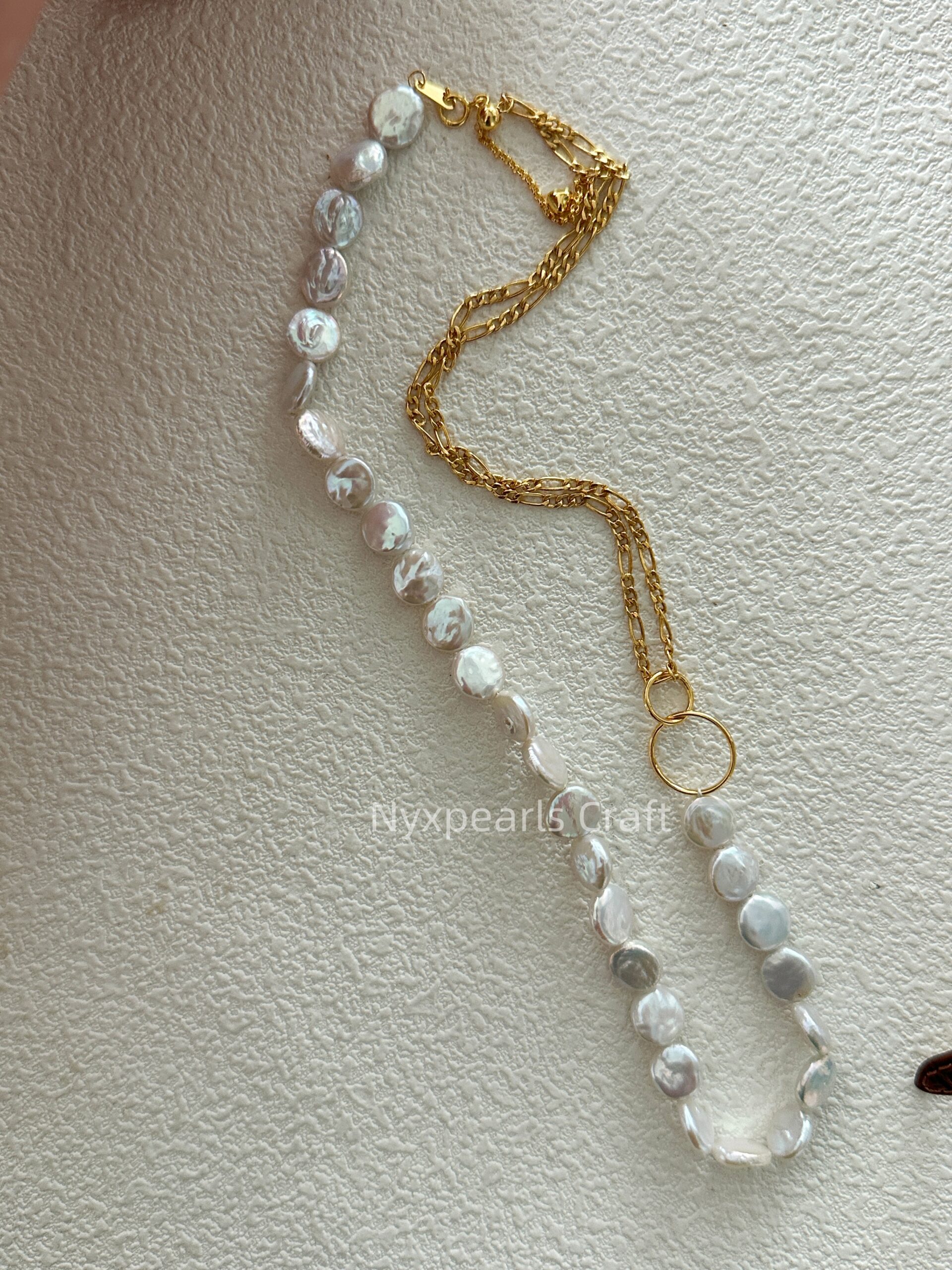 Double Circle Geometric Baroque Pearl Necklace - 图片 8