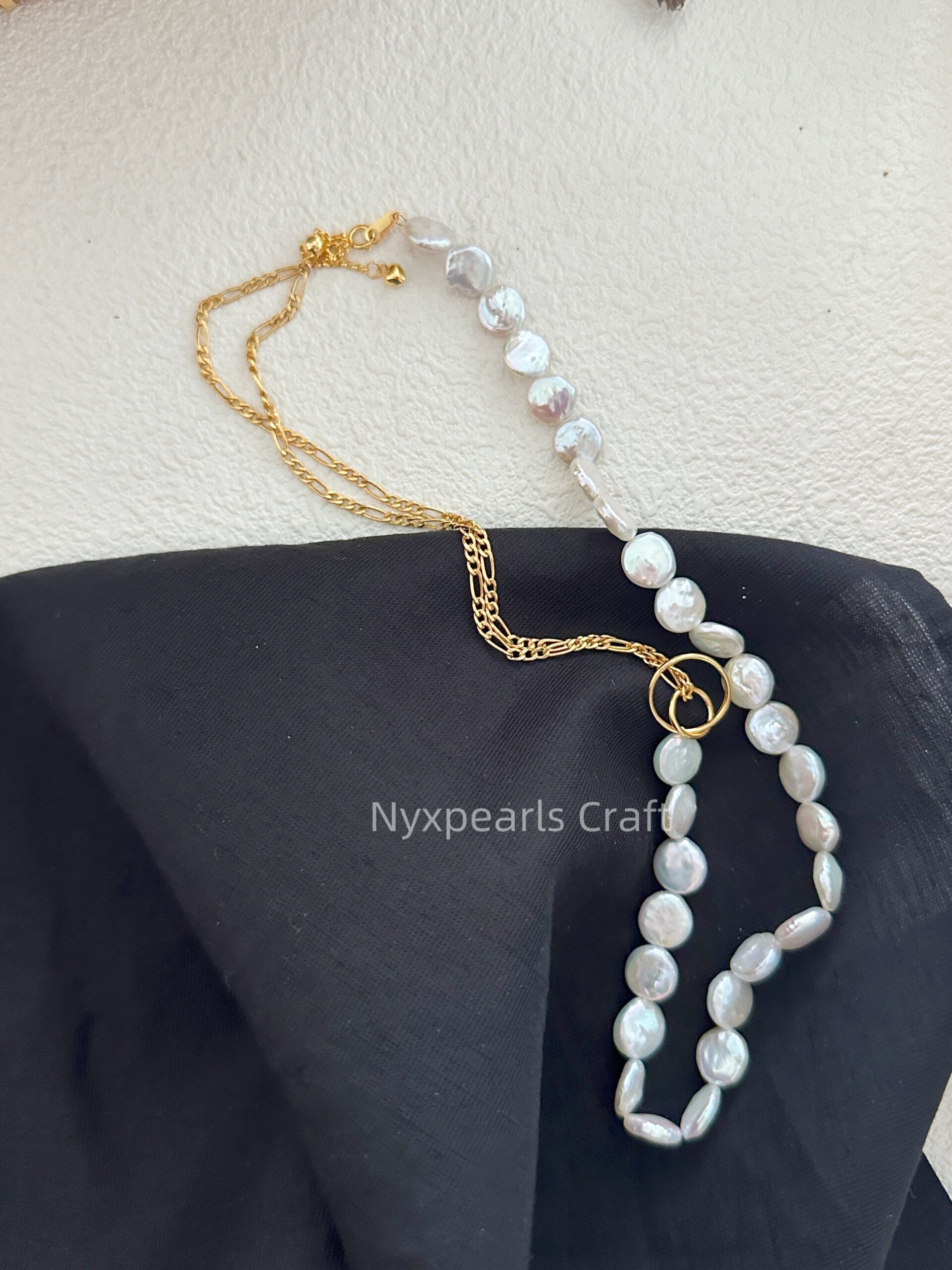 Double Circle Geometric Baroque Pearl Necklace - 图片 5