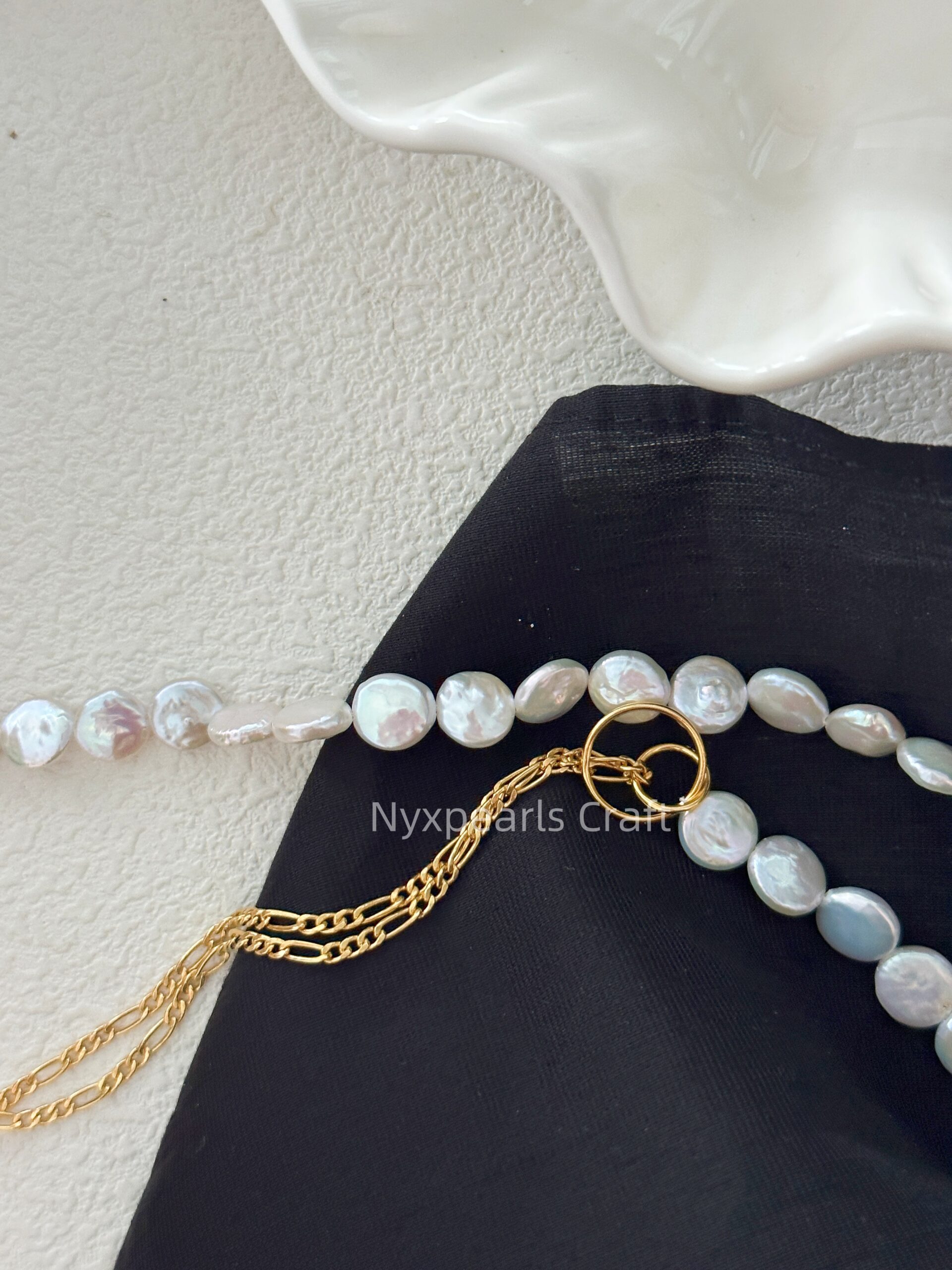 Double Circle Geometric Baroque Pearl Necklace - 图片 3