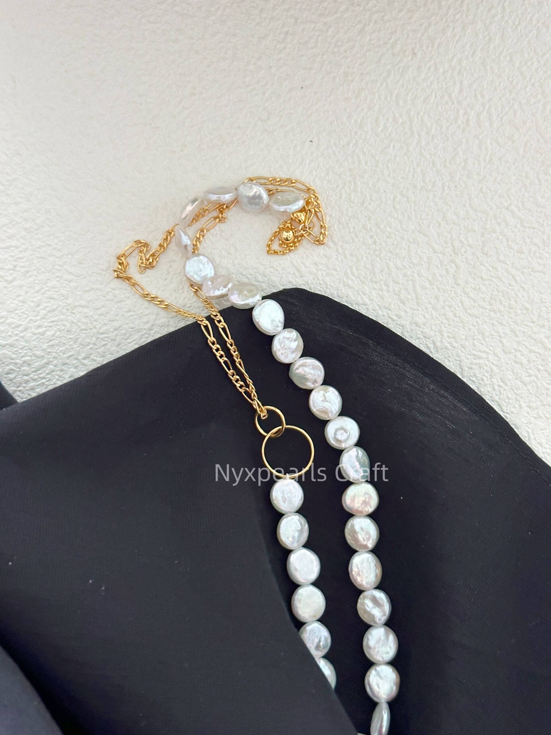 Double Circle Geometric Baroque Pearl Necklace - 图片 2