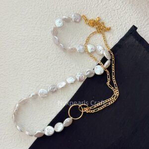 Double Circle Geometric Baroque Pearl Necklace