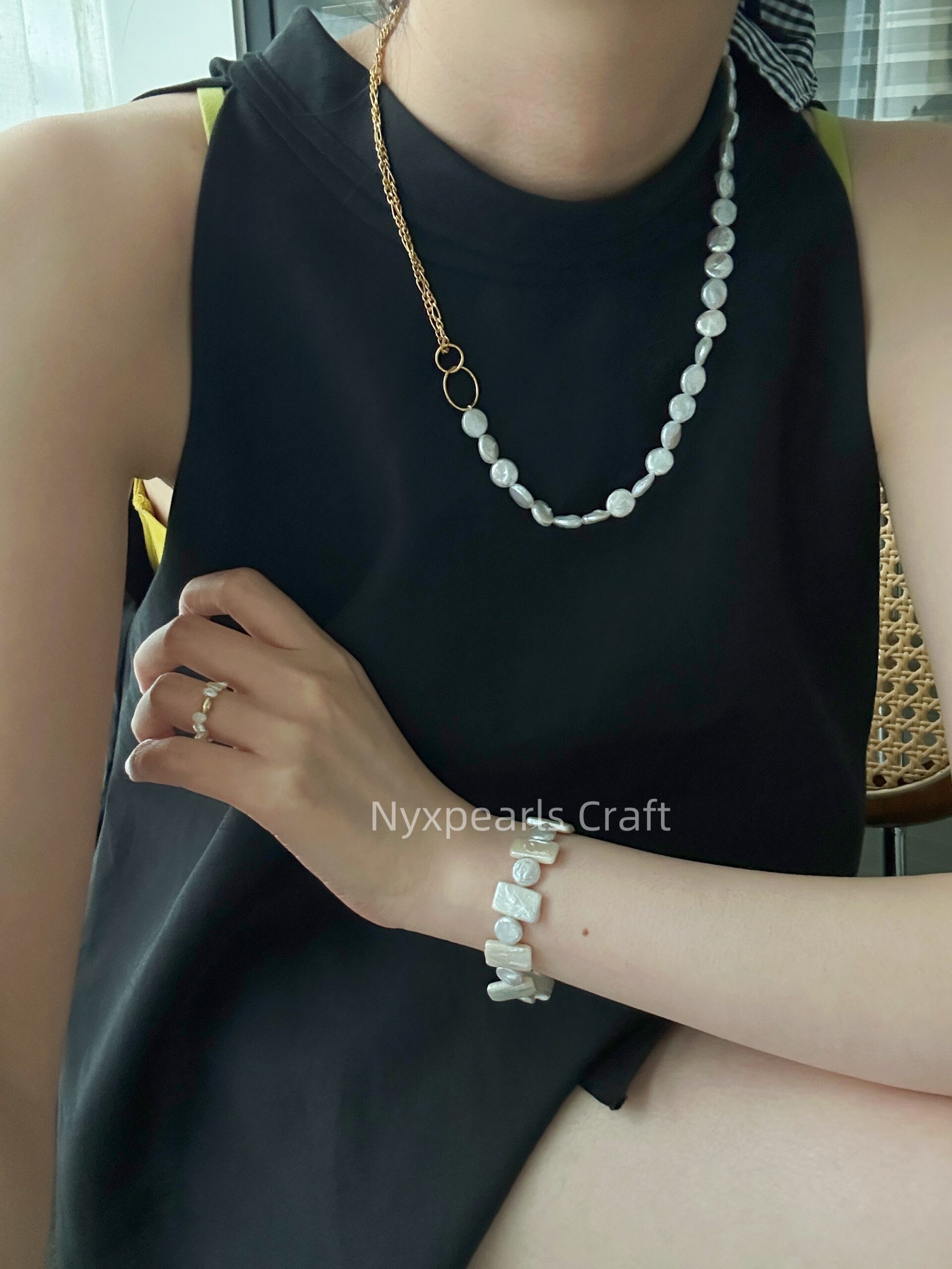 Double Circle Geometric Baroque Pearl Necklace - 图片 13