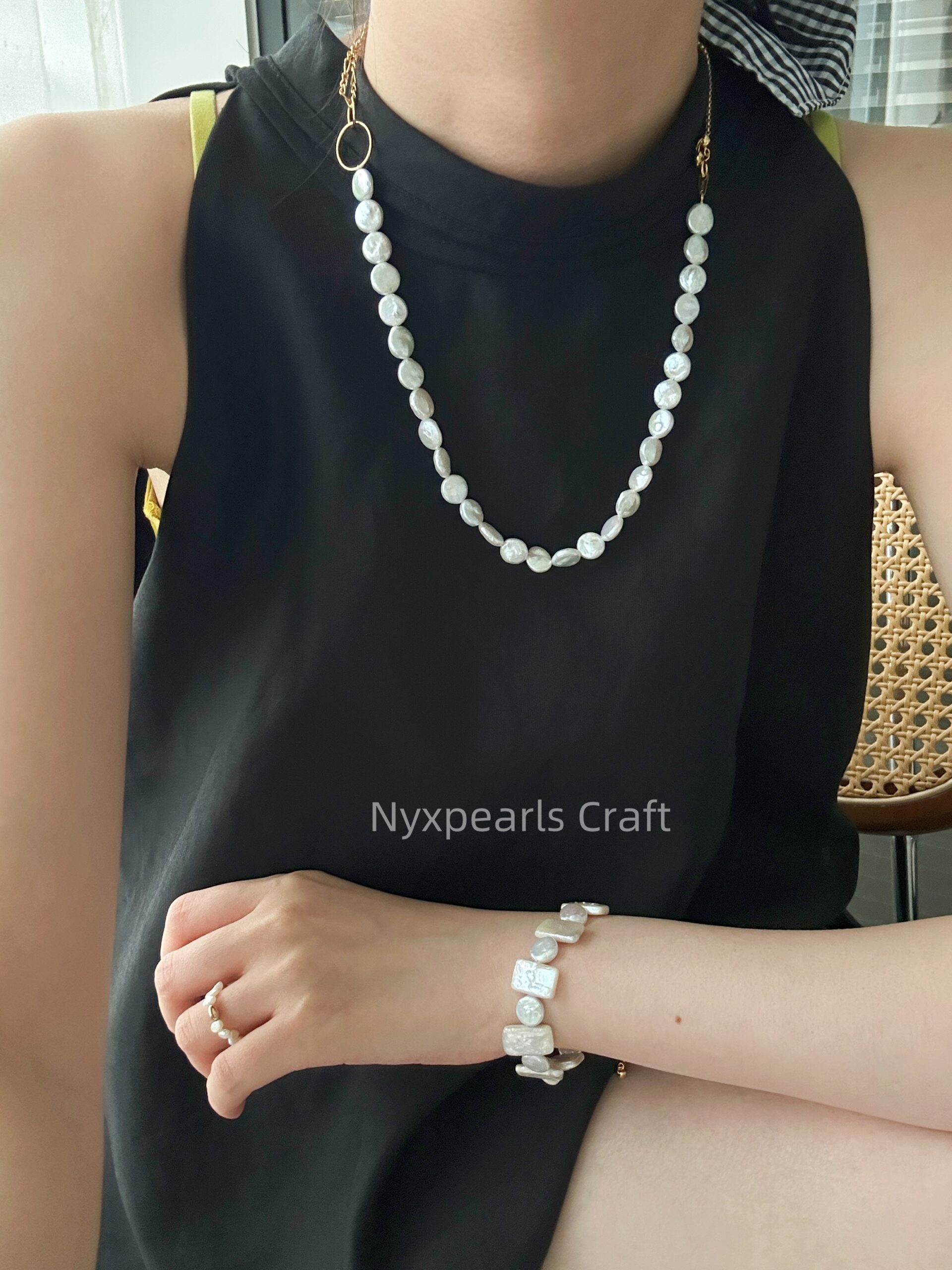 Double Circle Geometric Baroque Pearl Necklace - 图片 12