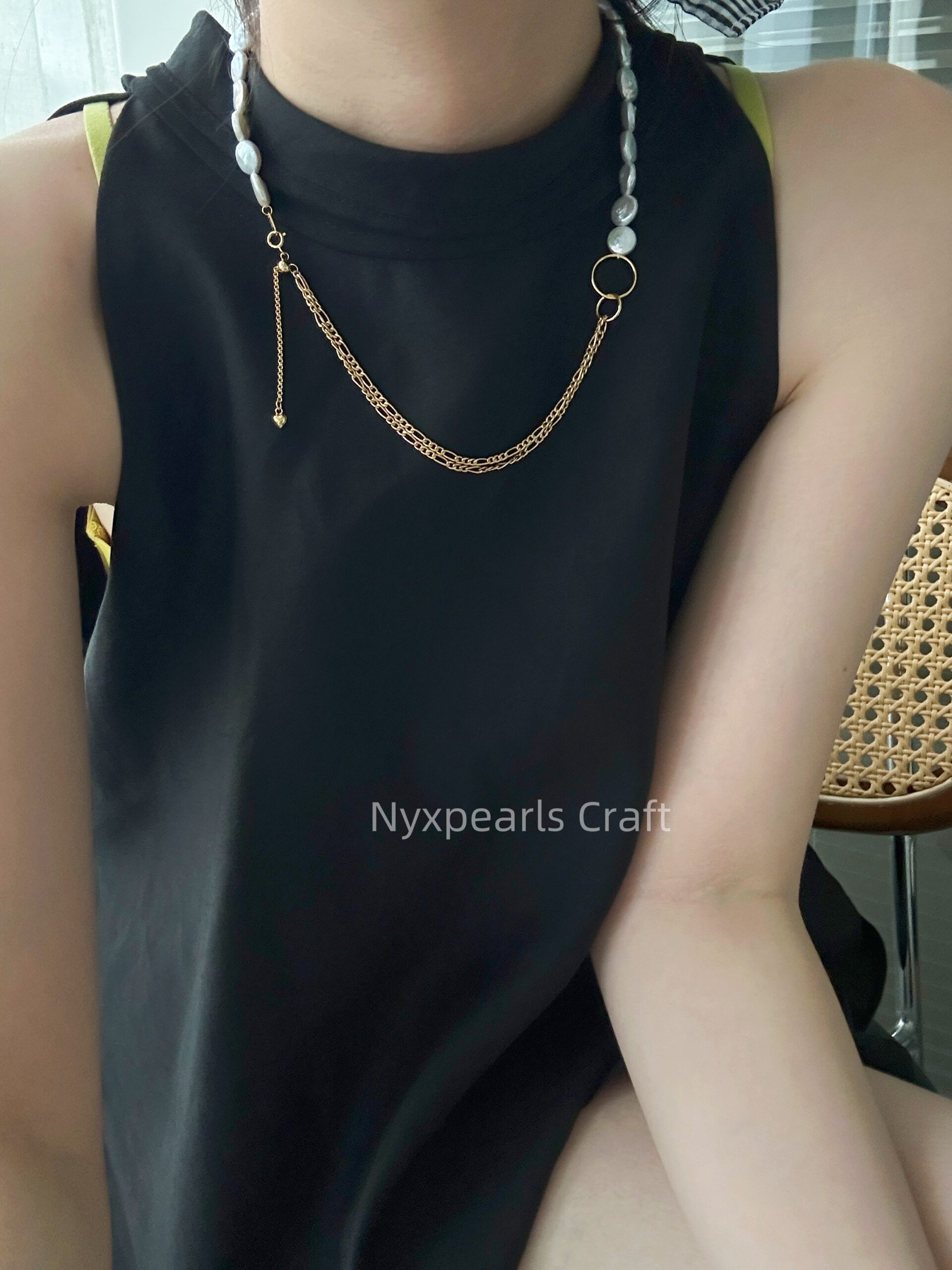 Double Circle Geometric Baroque Pearl Necklace - 图片 14