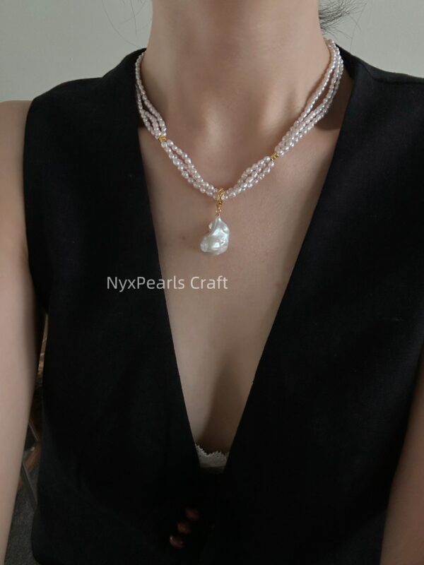 Golden Large Baroque Universal Clasp Necklace - 图片 6