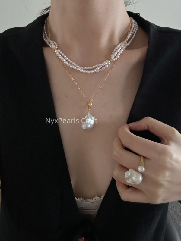 Golden Large Baroque Universal Clasp Necklace - 图片 7
