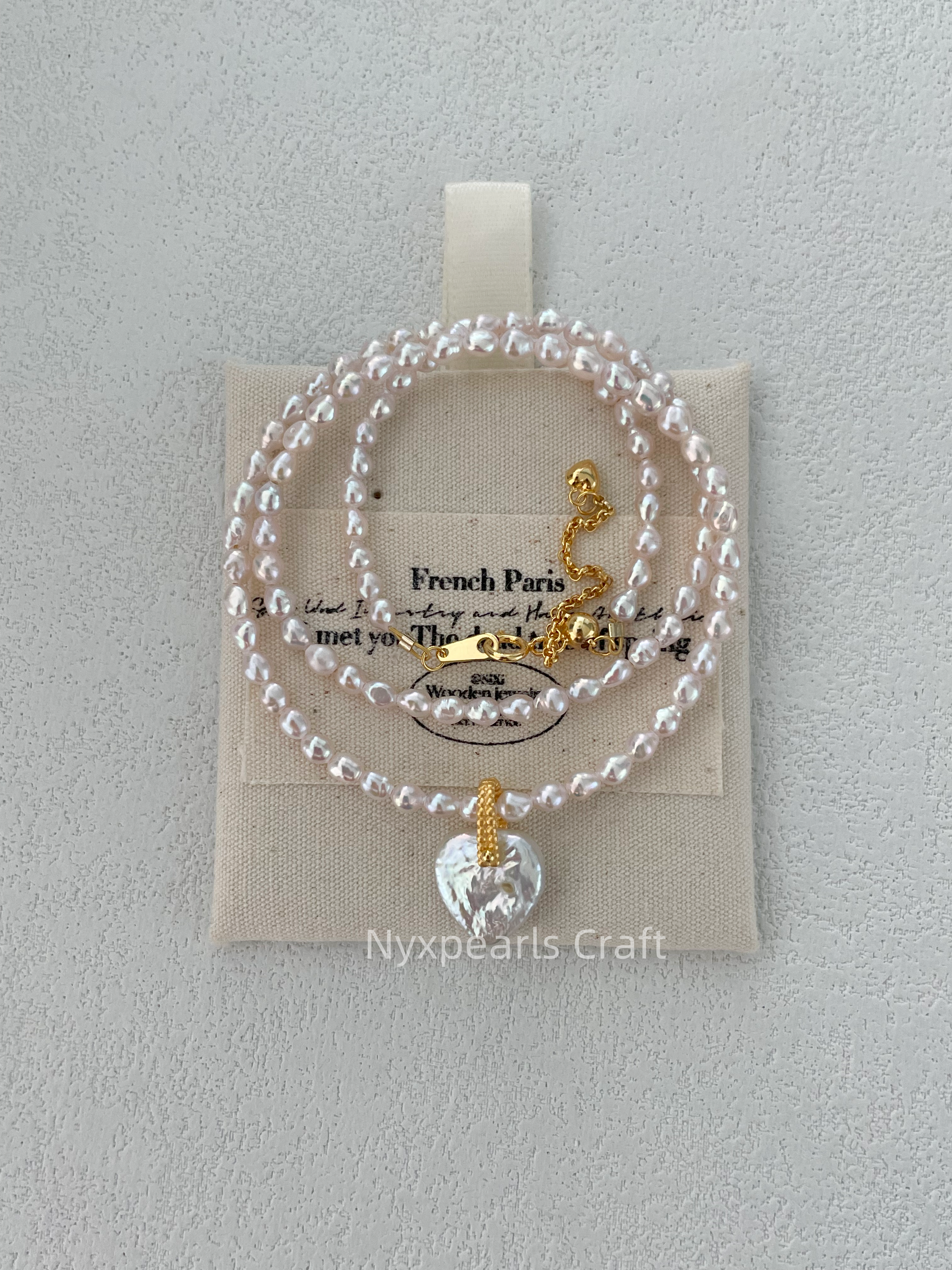 Fairy Pink Heart Pearl Necklace