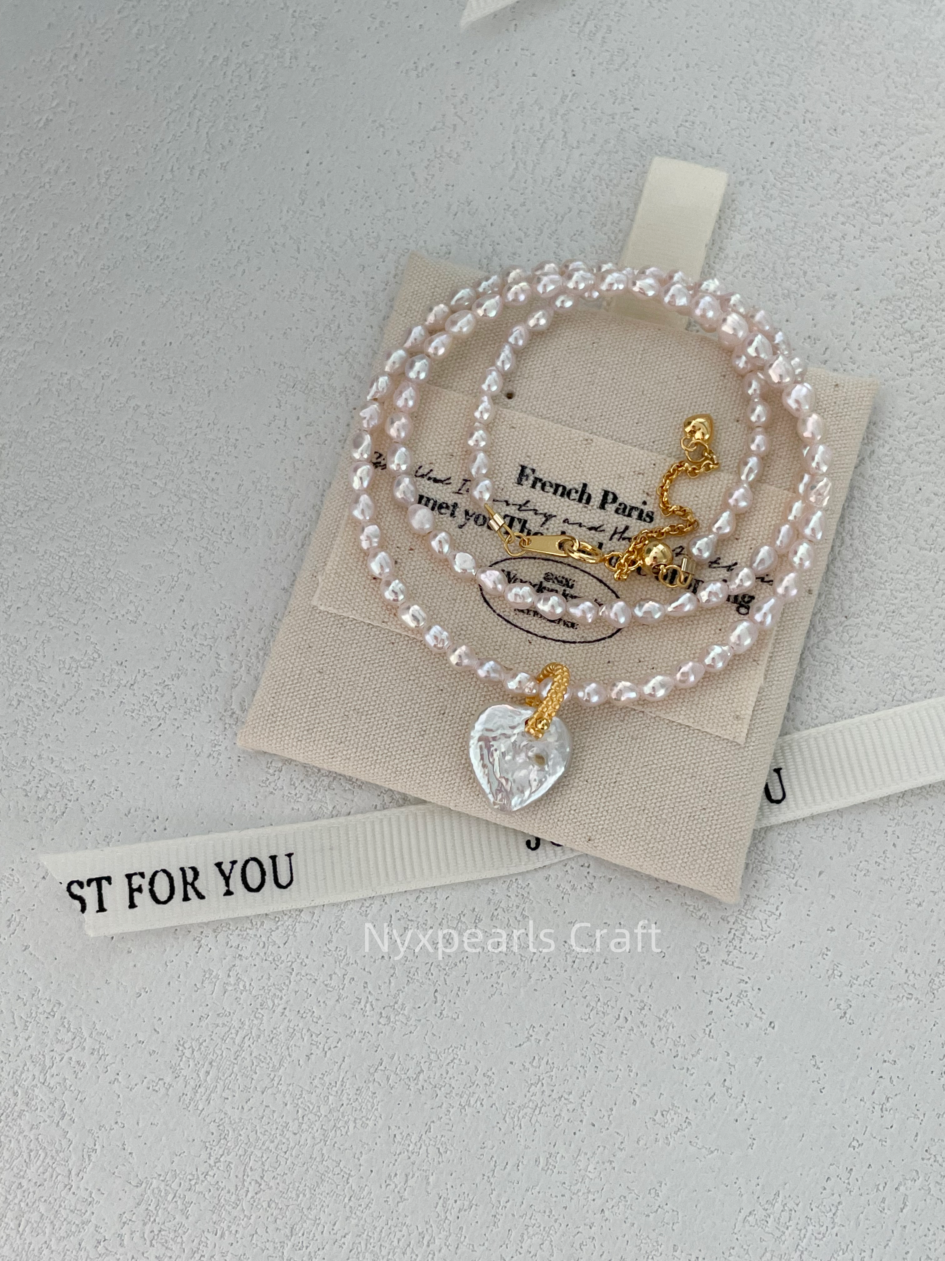 Fairy Pink Heart Pearl Necklace - 图片 2