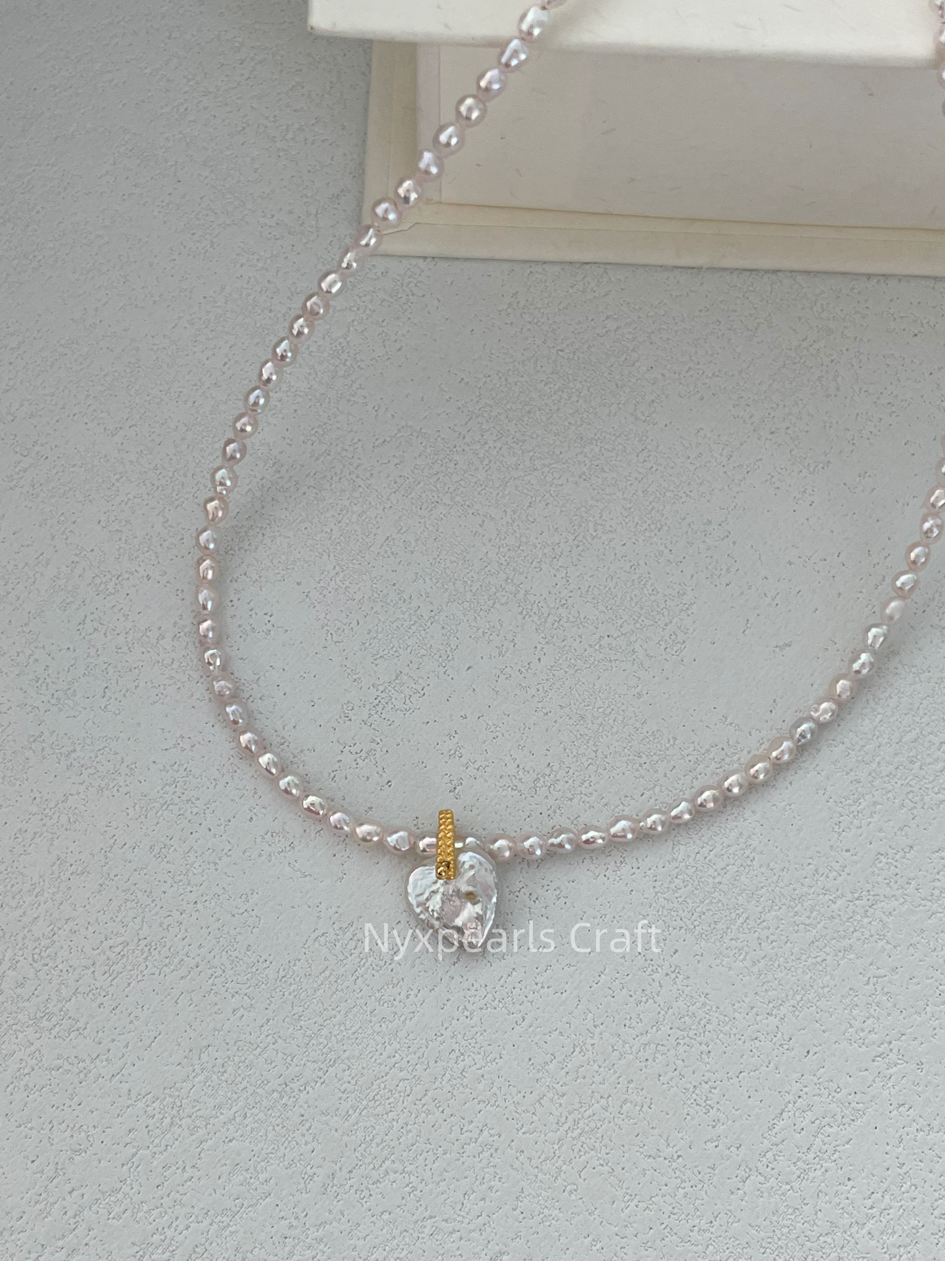 Fairy Pink Heart Pearl Necklace - 图片 7