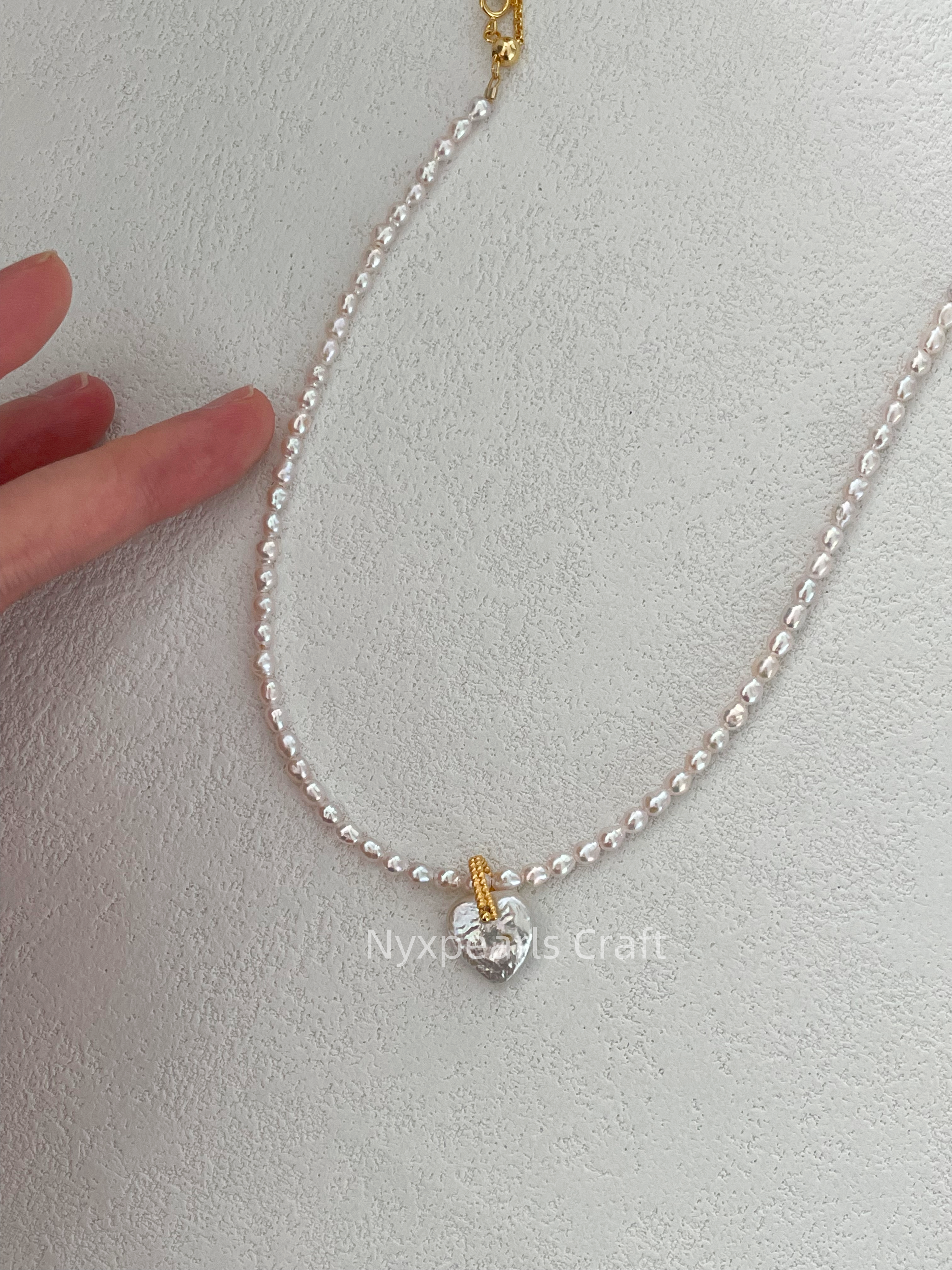 Fairy Pink Heart Pearl Necklace - 图片 5