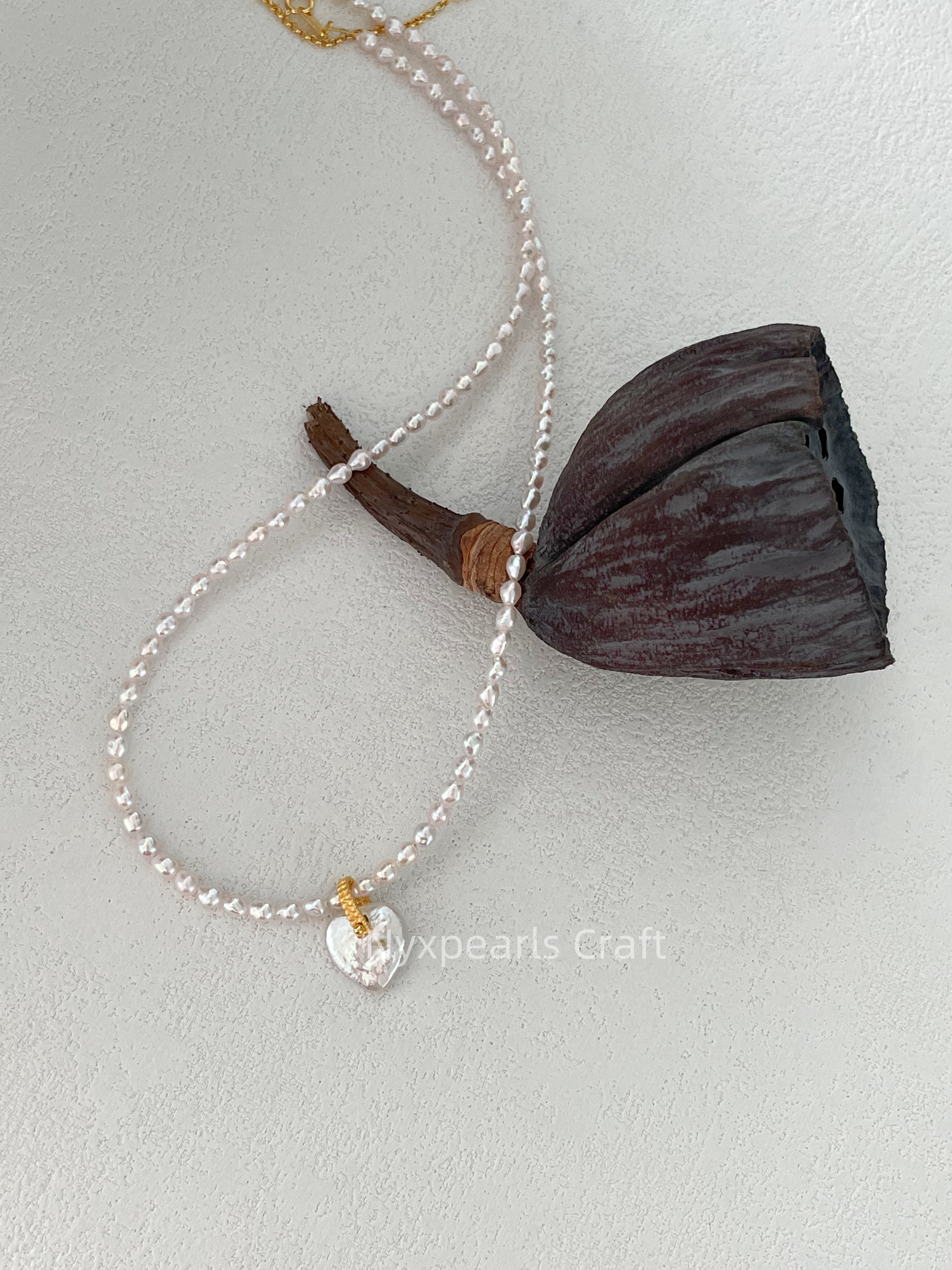 Fairy Pink Heart Pearl Necklace - 图片 4