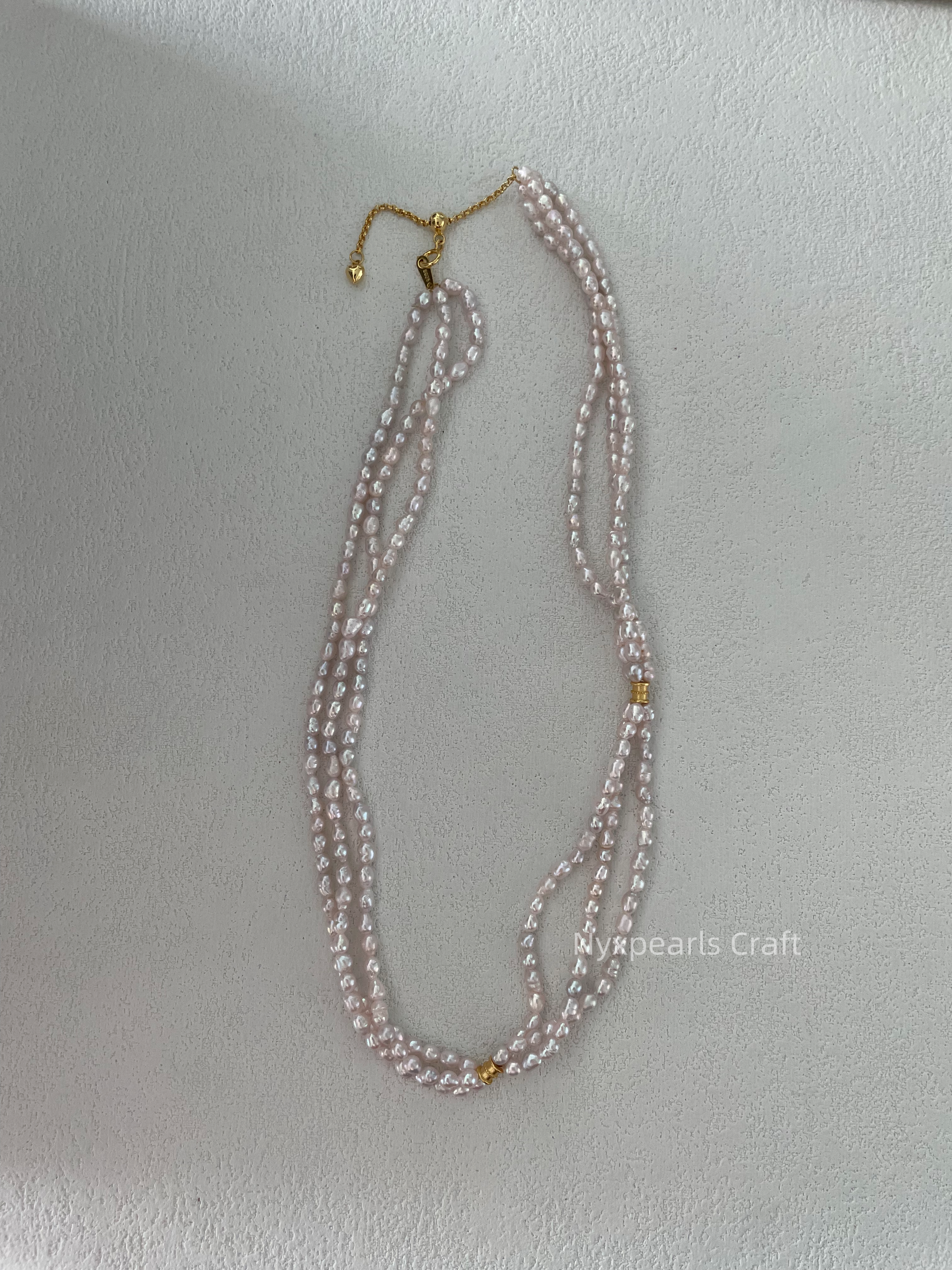 Three-Layer Fairy Pink Pearl Necklace - 图片 4