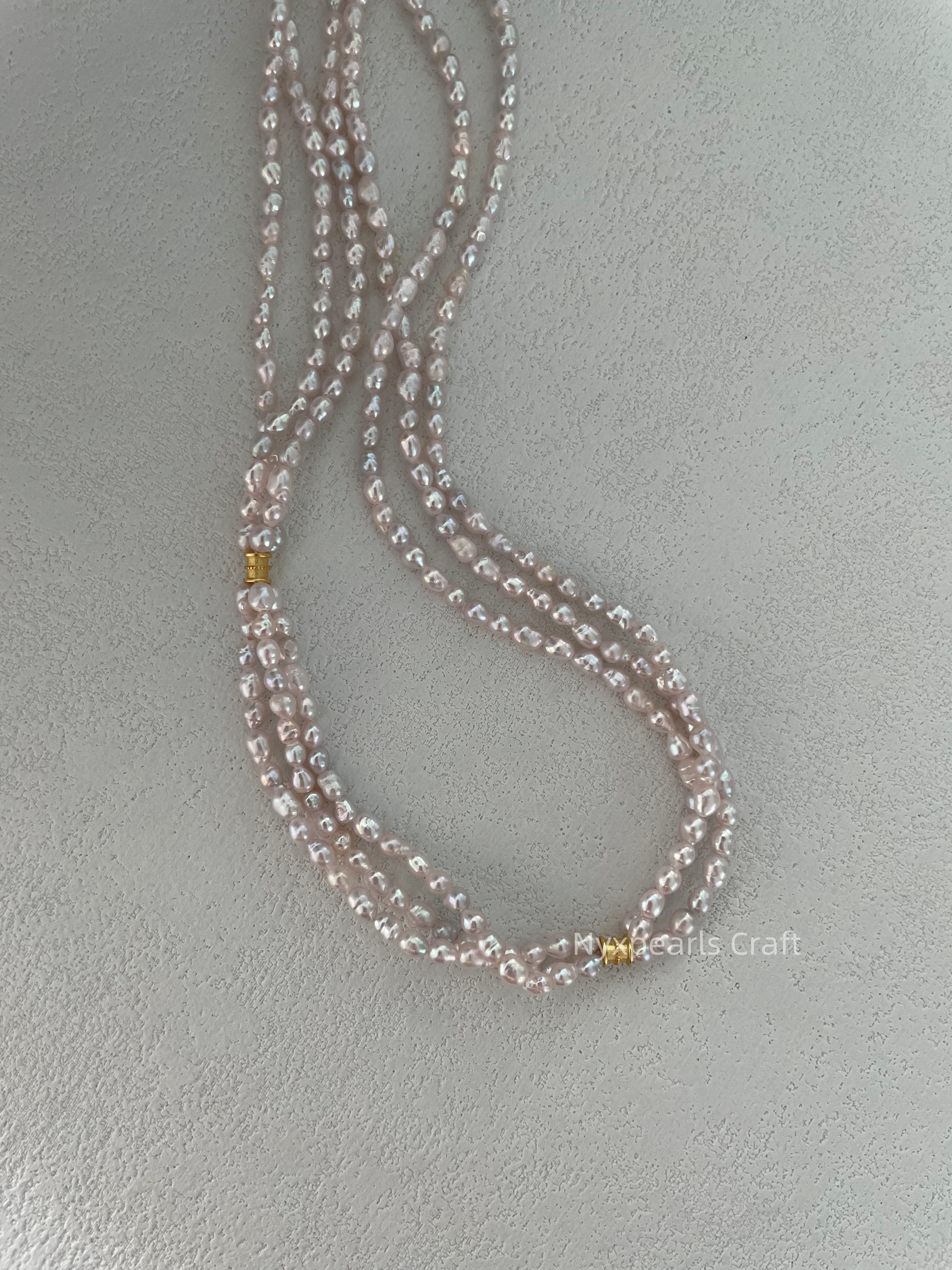 Three-Layer Fairy Pink Pearl Necklace