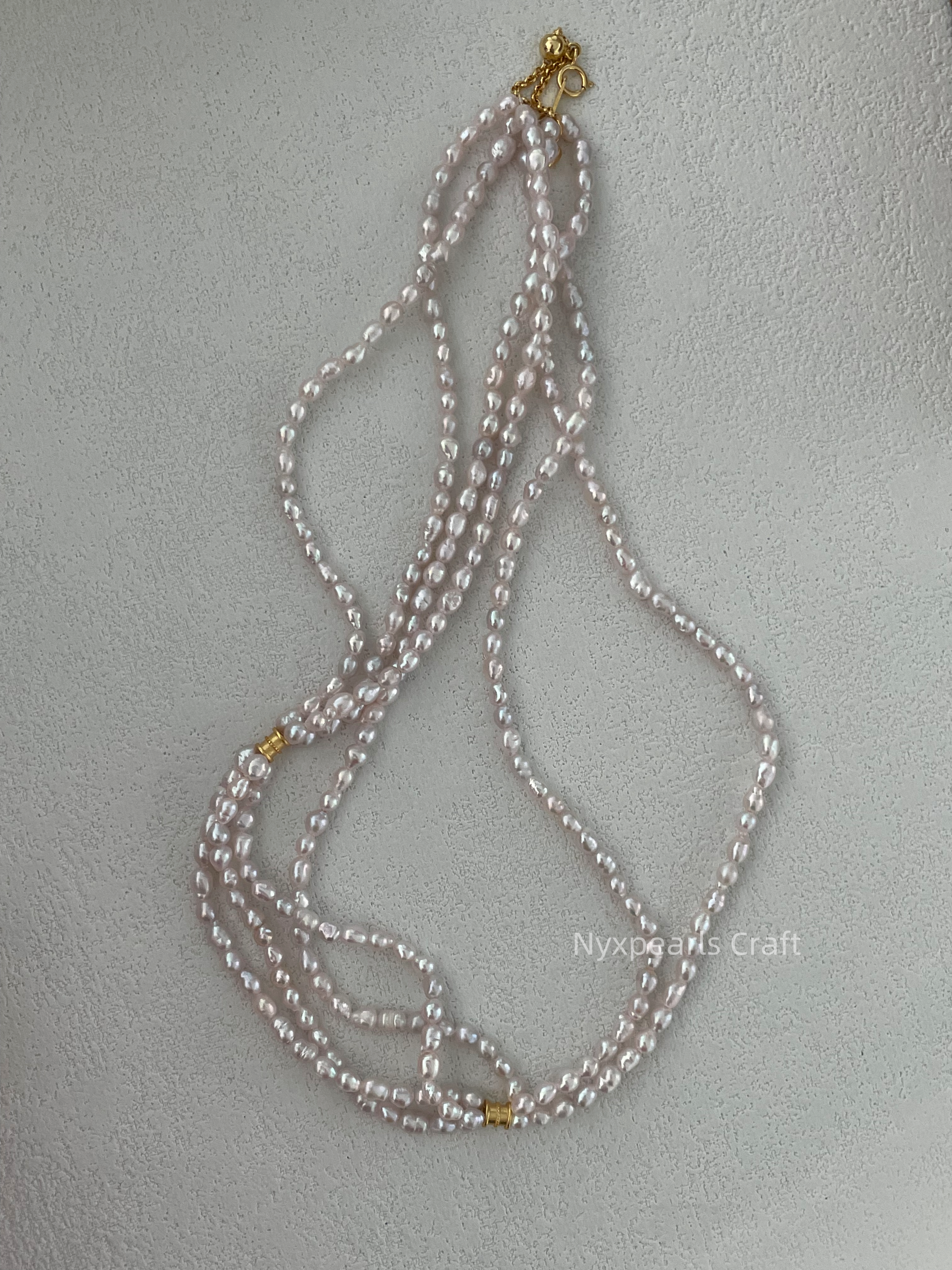 Three-Layer Fairy Pink Pearl Necklace - 图片 3