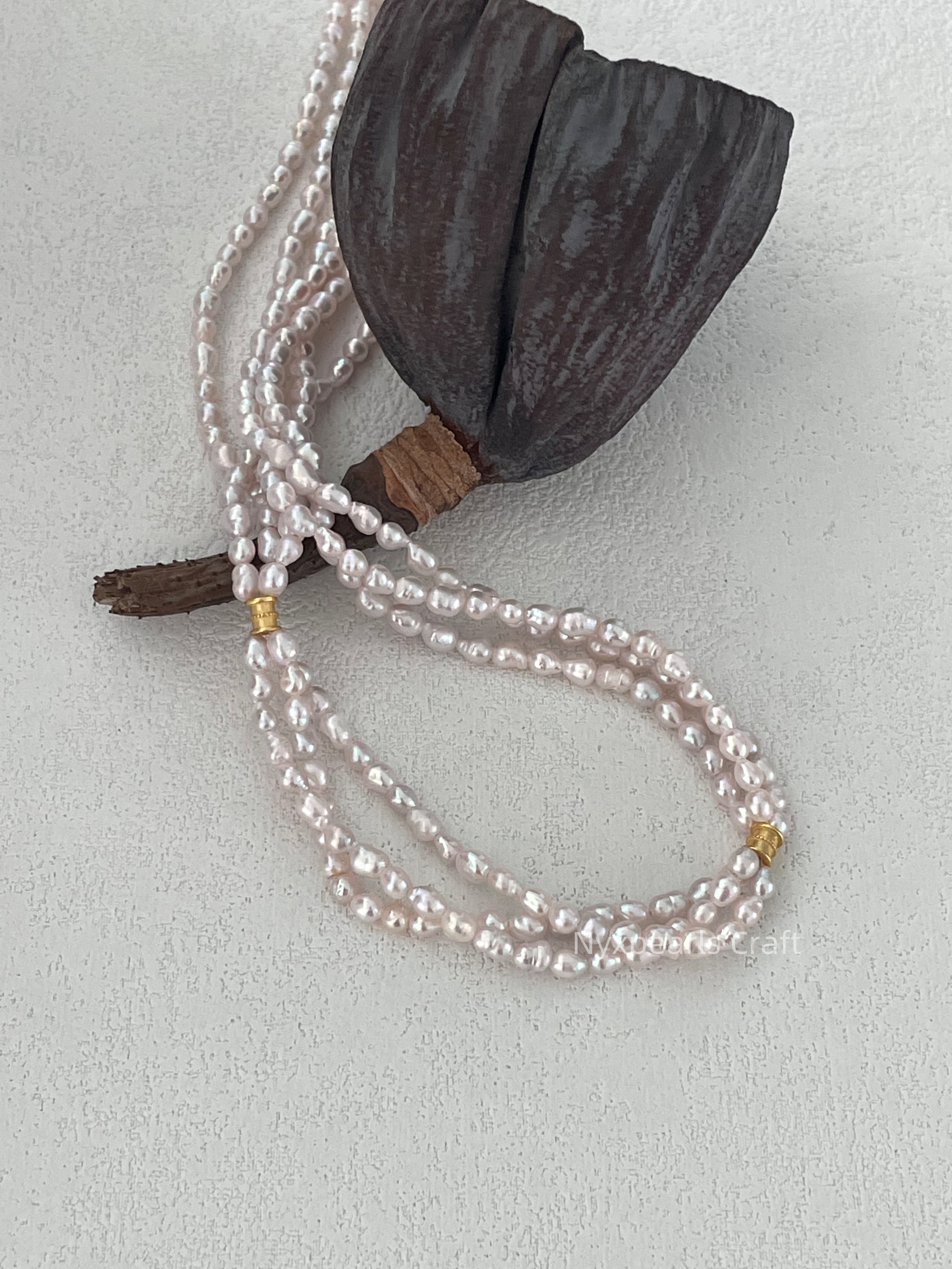 Three-Layer Fairy Pink Pearl Necklace - 图片 5
