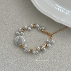 Round Plate Keshi Clasp Bracelet