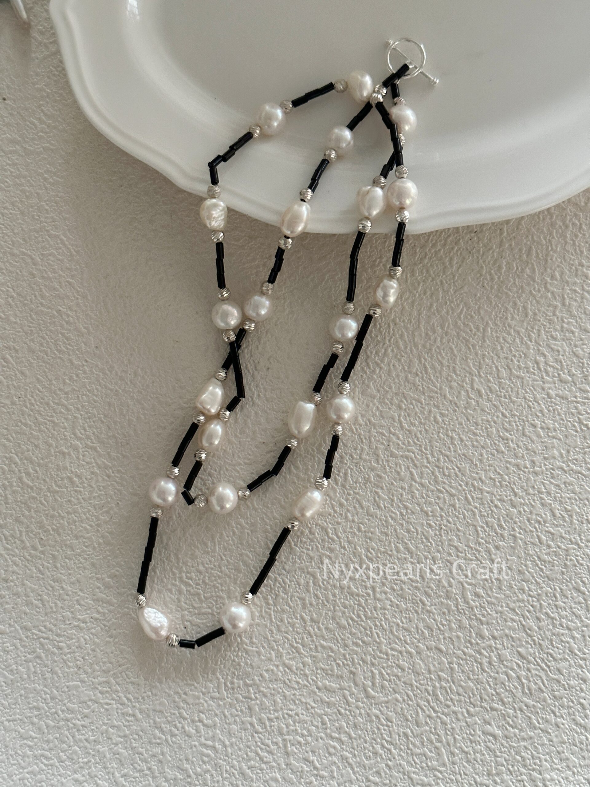 Black Agate & Pearl Sweater Necklace - 图片 2