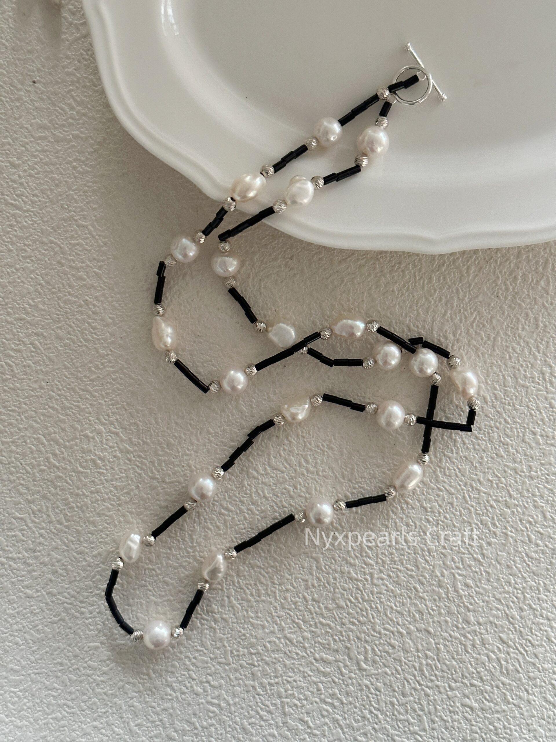 Black Agate & Pearl Sweater Necklace