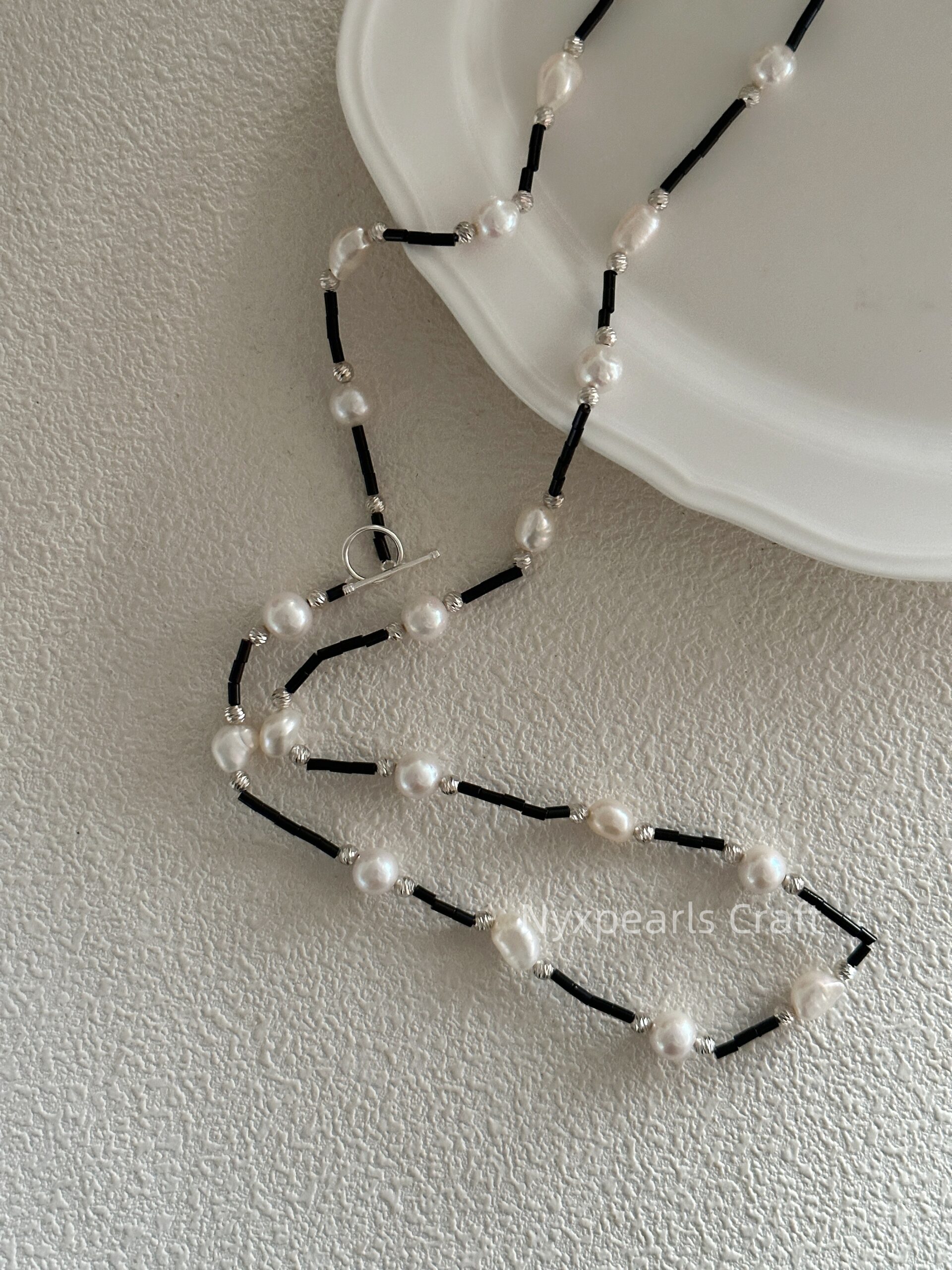 Black Agate & Pearl Sweater Necklace - 图片 3