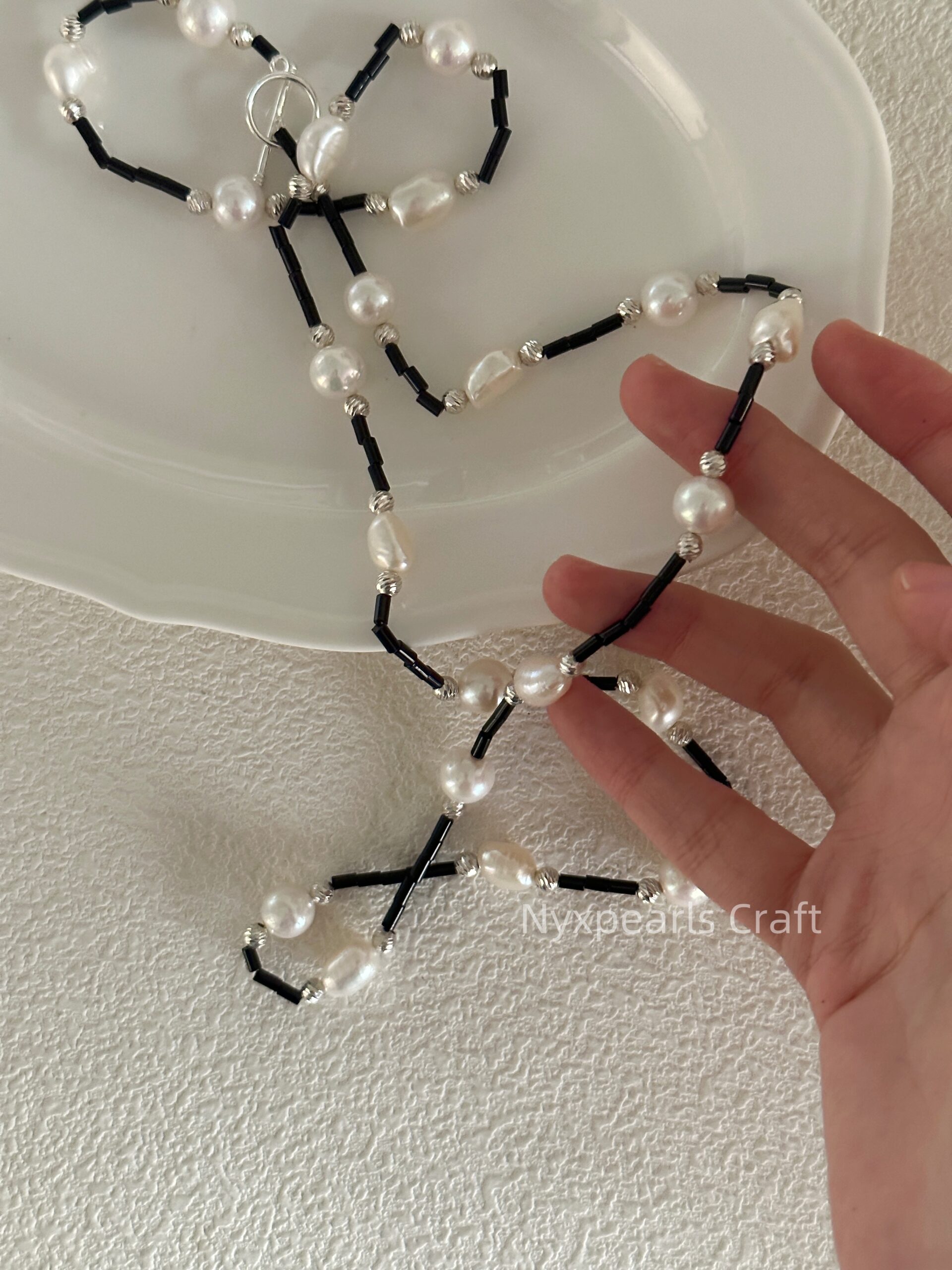 Black Agate & Pearl Sweater Necklace - 图片 7