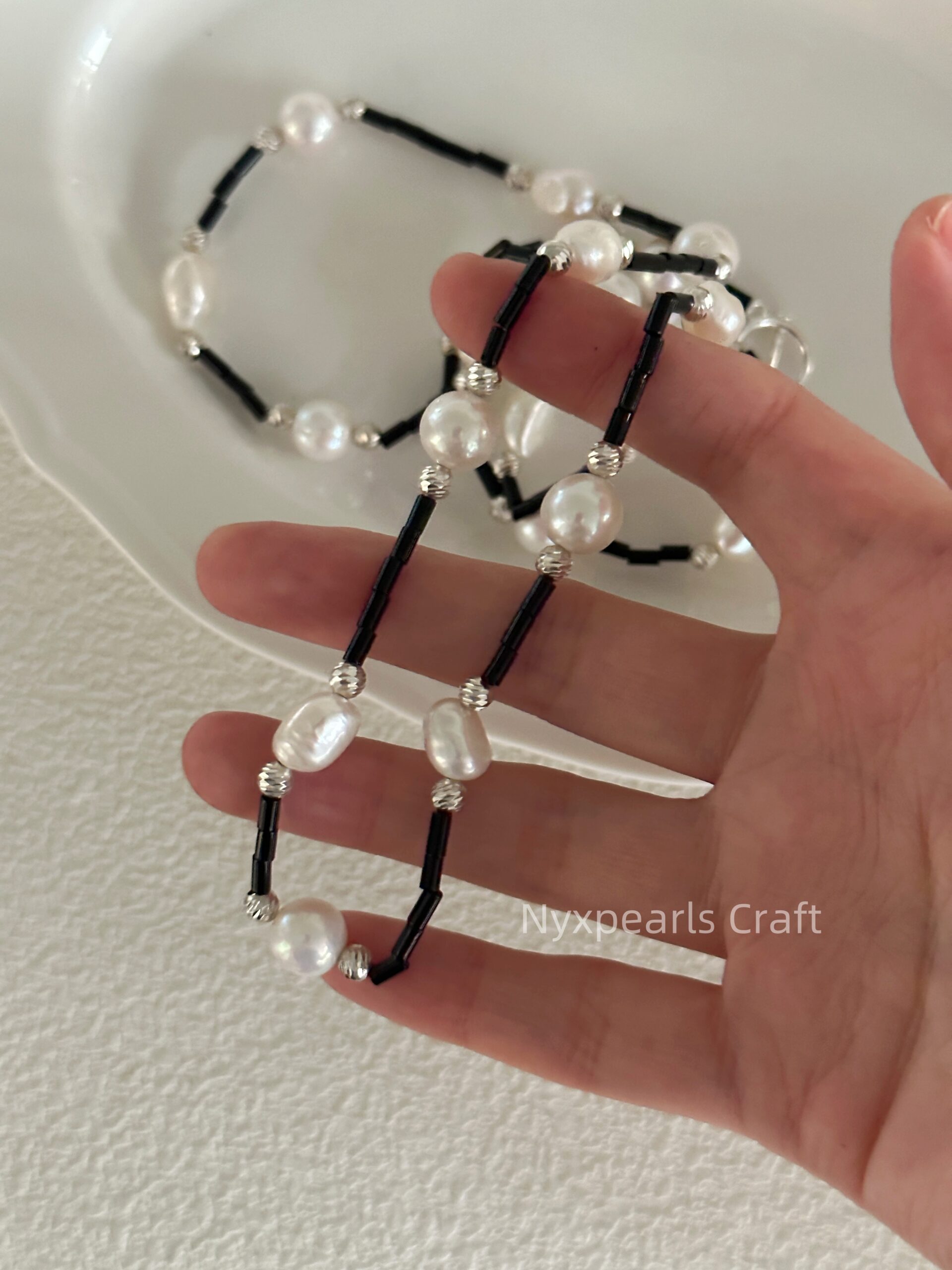 Black Agate & Pearl Sweater Necklace - 图片 8