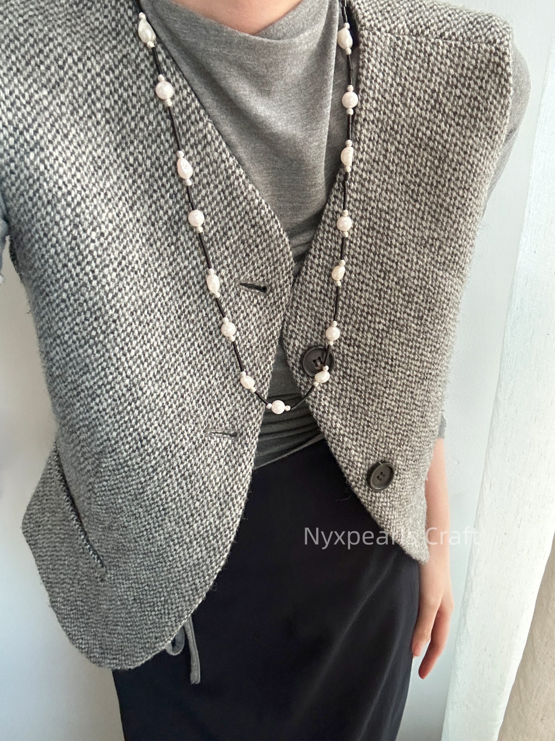 Black Agate & Pearl Sweater Necklace - 图片 9