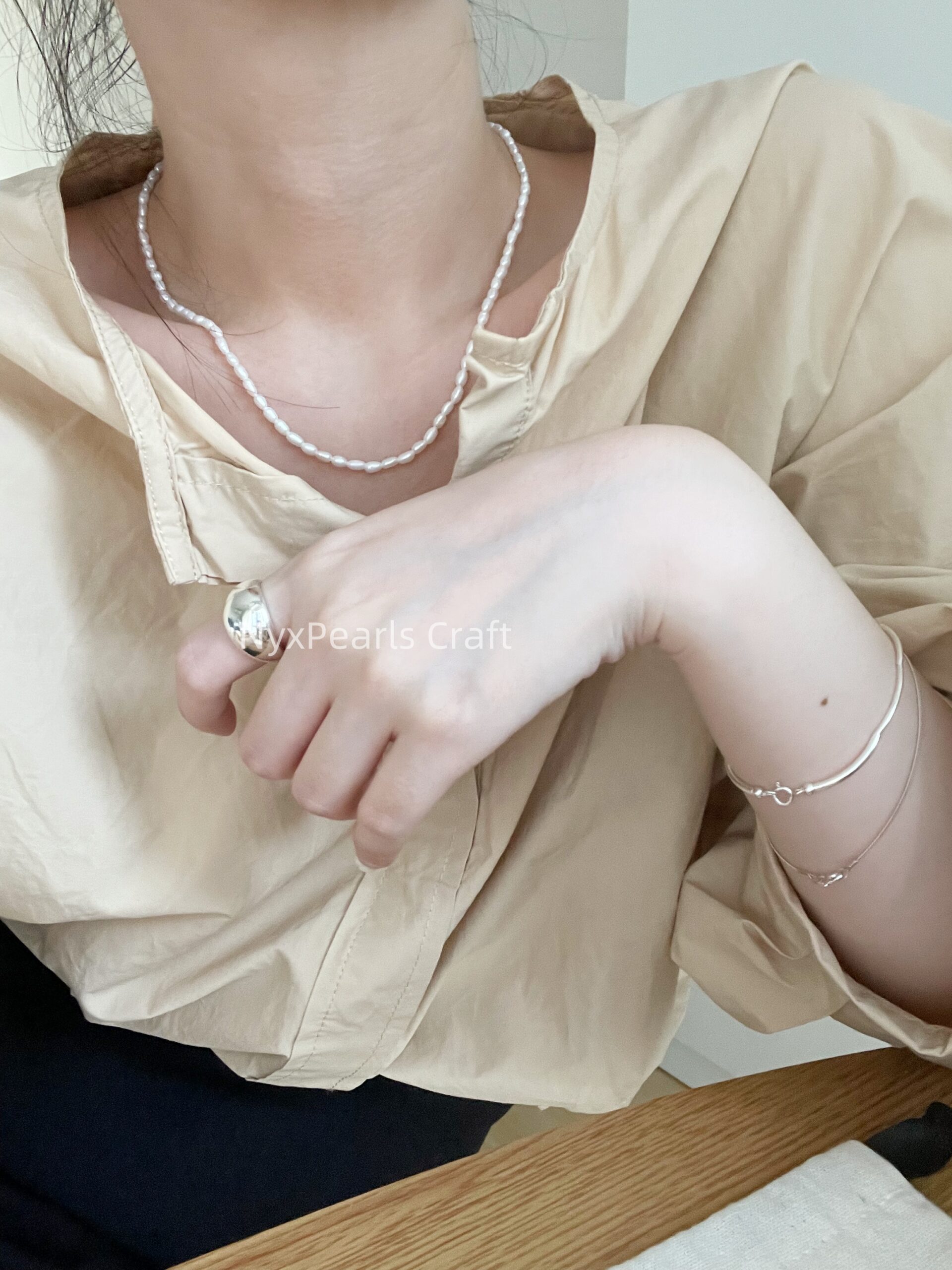 Natural Rice Pearl OT Clasp Necklace - 图片 5